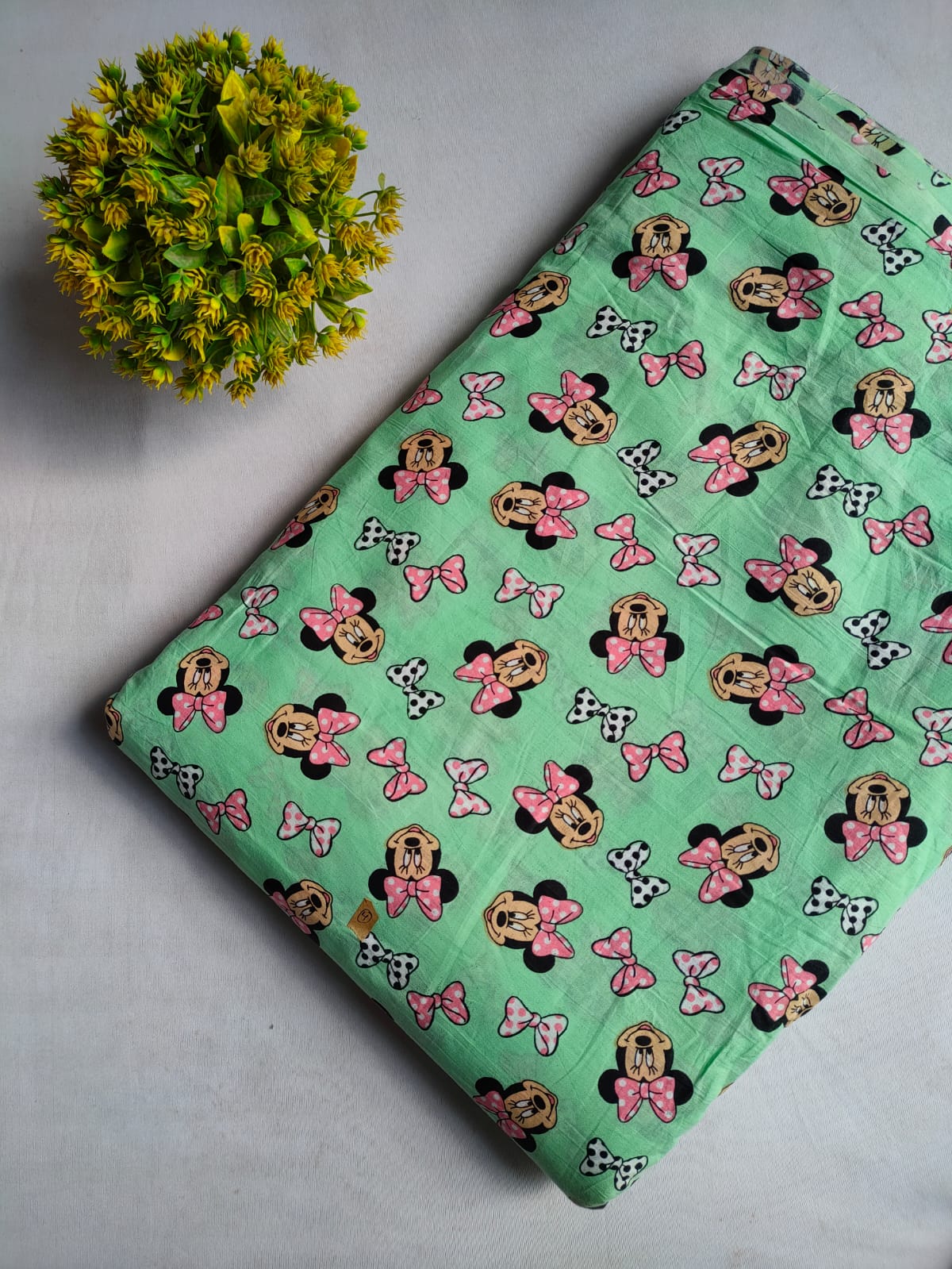 Mint Green Cartoon Character Print Screen Print Pure Cotton Fabric From Tulsi Prints