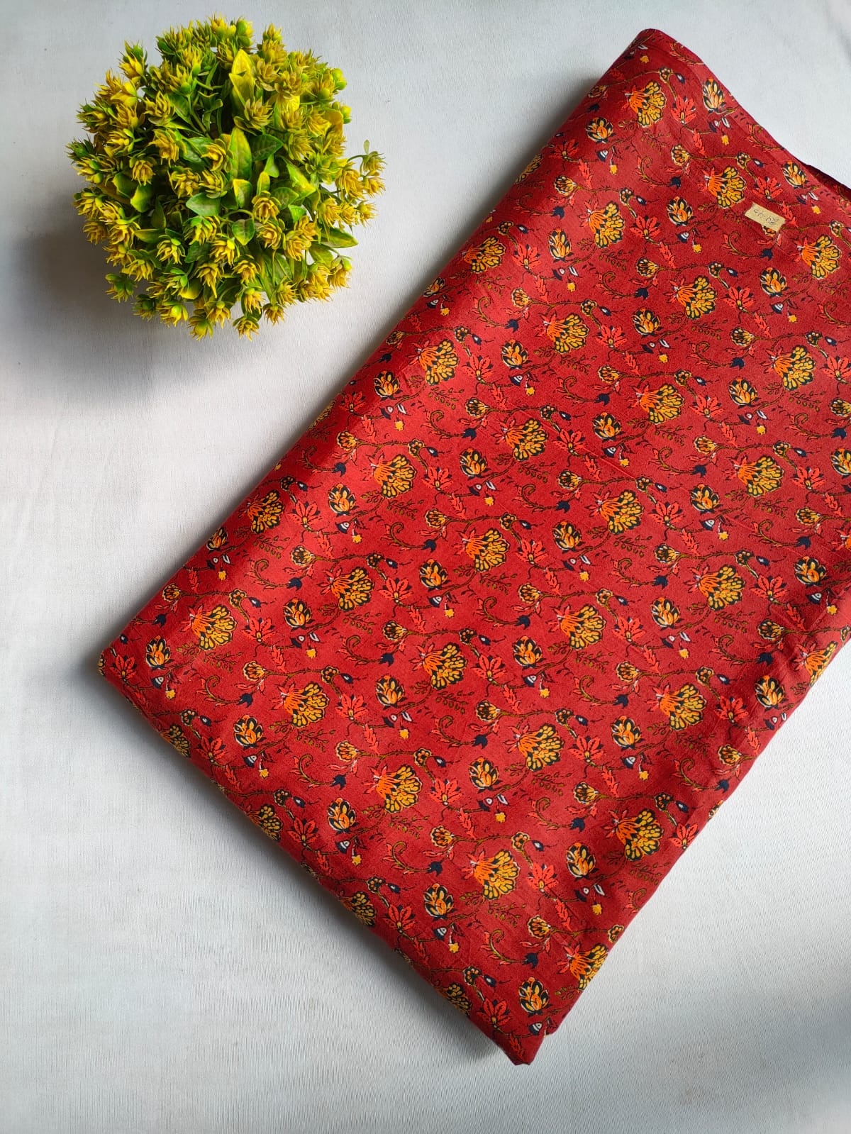 Red Floral Boota Screen Print Pure Cotton Fabric From Tulsi Prints