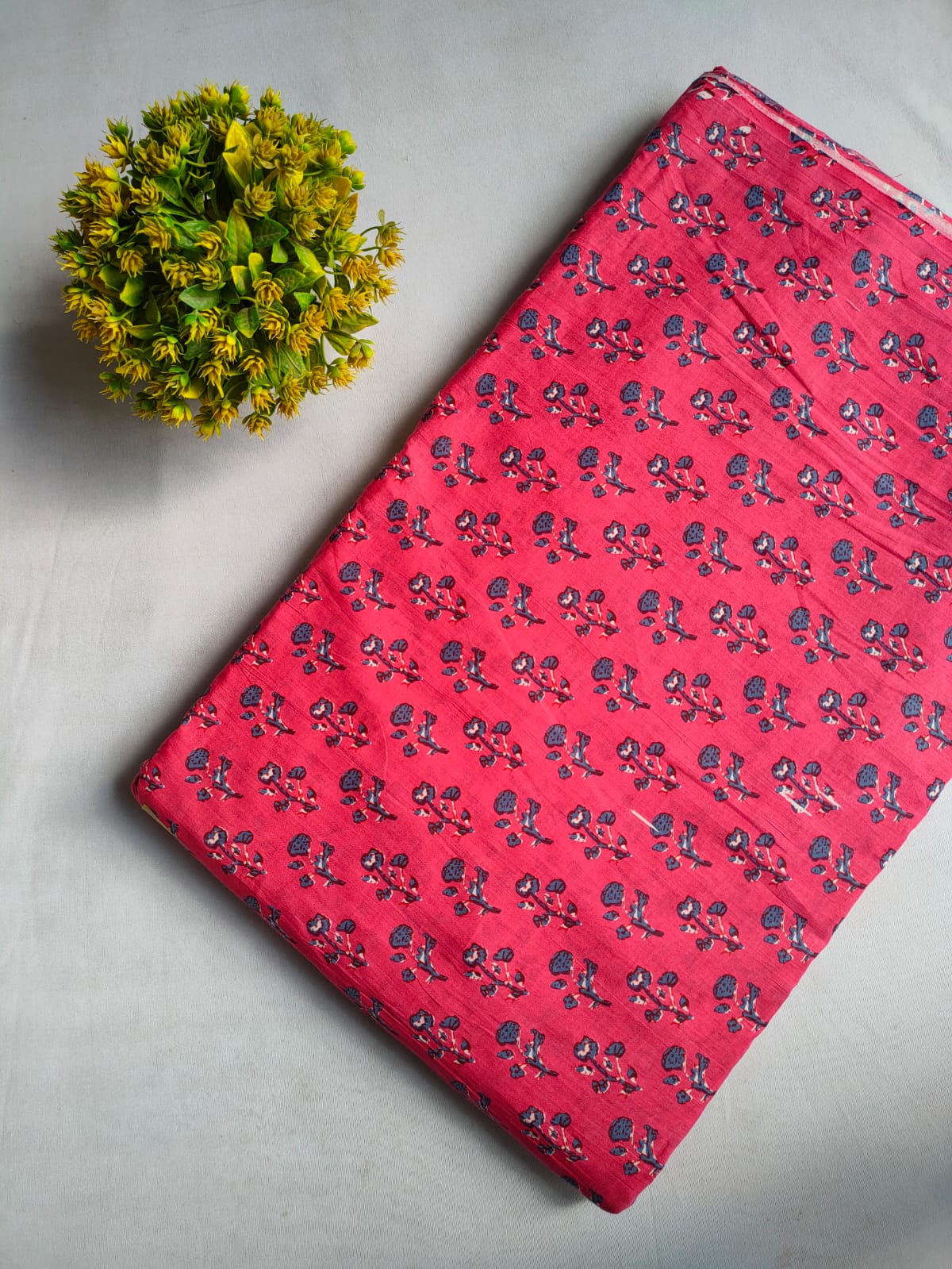 Coral Red Floral Screen Print Pure Cotton Fabric From Tulsi Prints