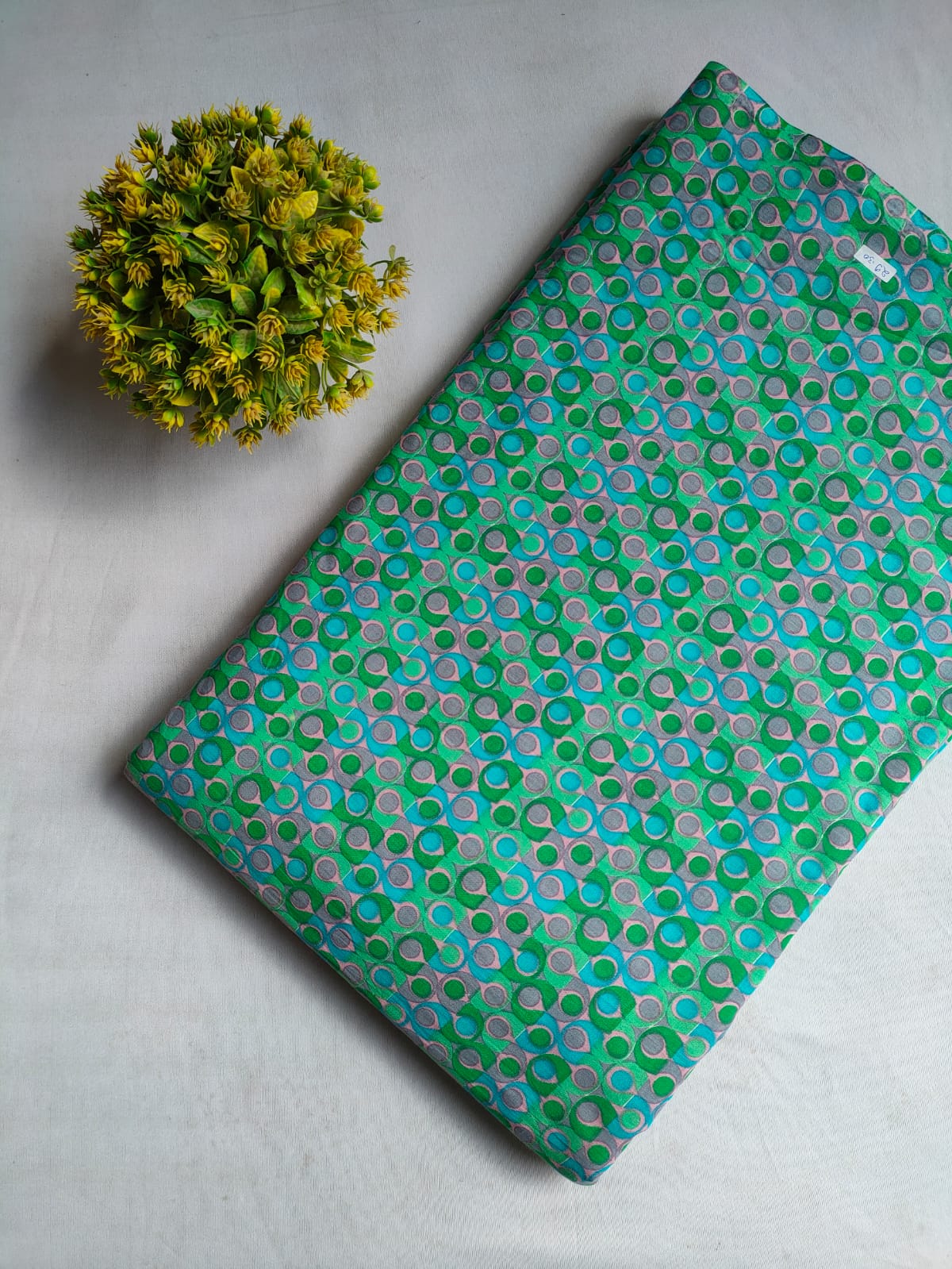 Green Geometric Screen Print Pure Cotton Fabric From Tulsi Prints