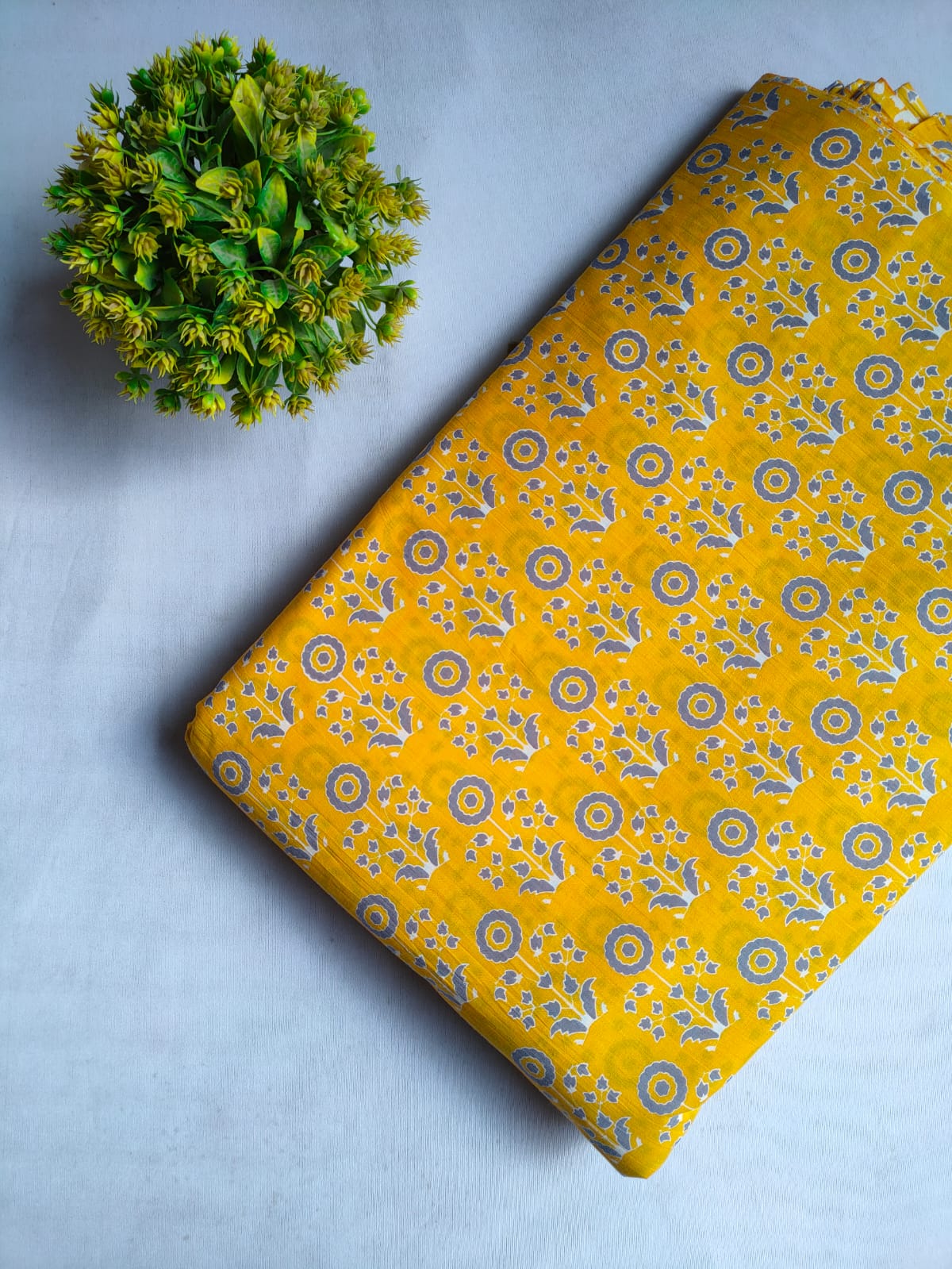 Yellow Floral Screen Print Pure Cotton Fabric From Tulsi Prints