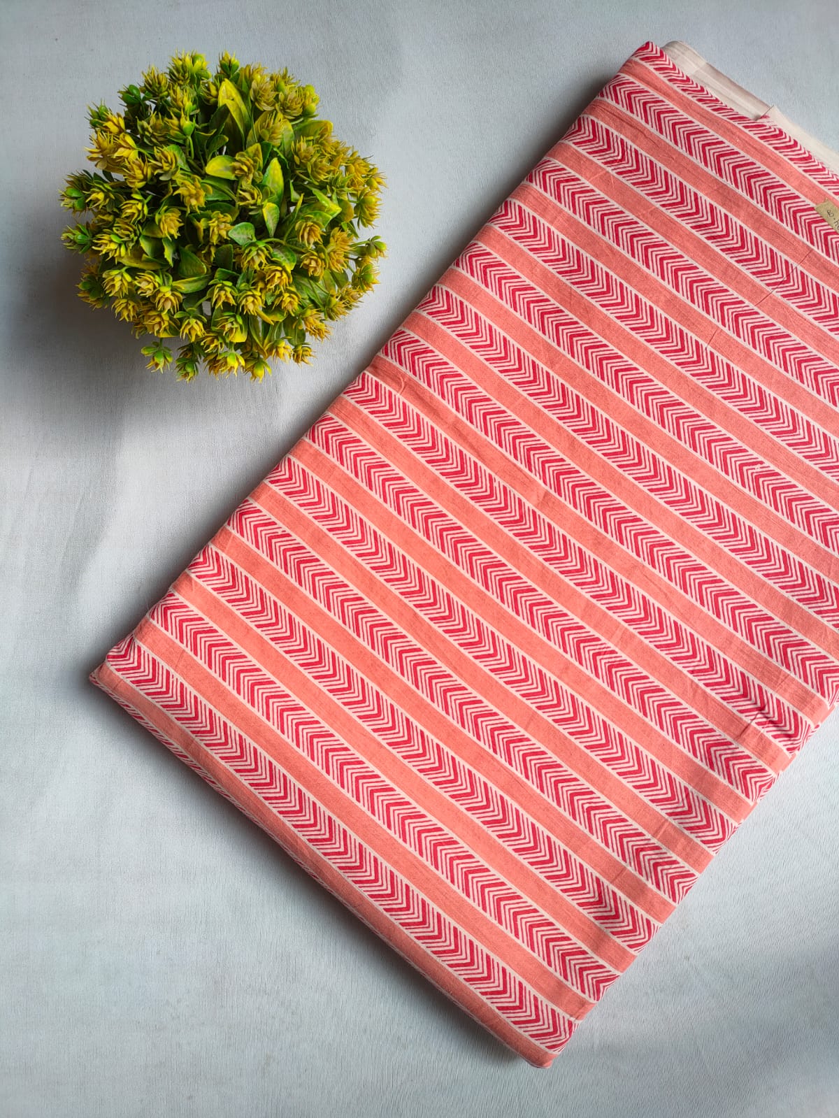 Coral Zigzag Screen Print Pure Cotton Fabric From Tulsi Prints
