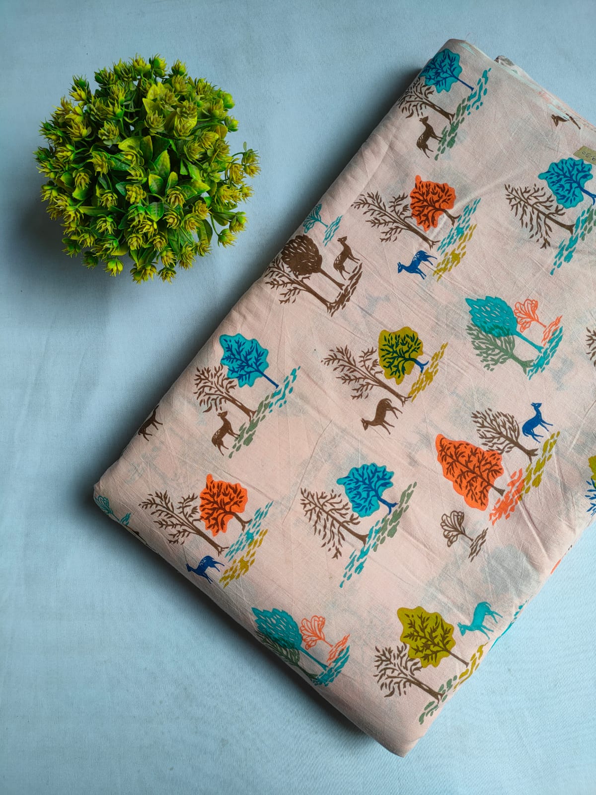 Peach Tree Motif Screen Print Pure Cotton Fabric From Tulsi Prints