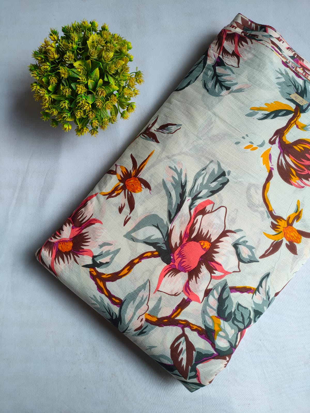 Cream Floral Screen Print Pure Cotton Fabric From Tulsi Prints