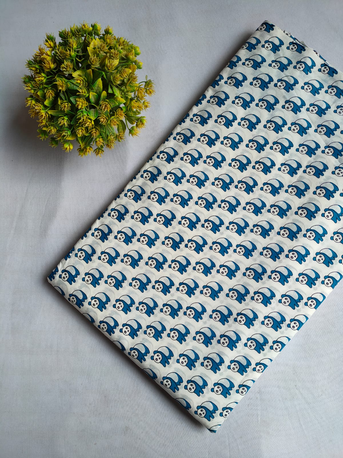 Blue Panda Motif Screen Print Pure Cotton Fabric From Tulsi Prints