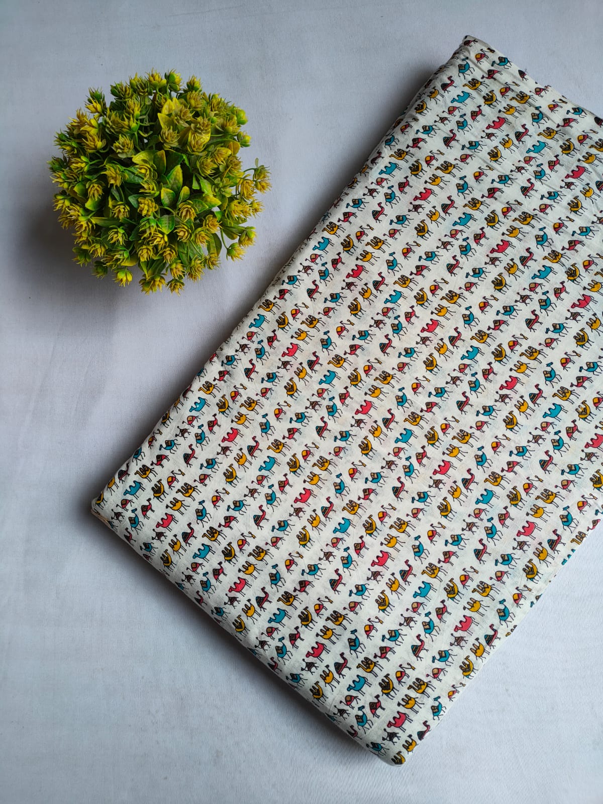 Off-White Animal Motif Screen Print Pure Cotton Fabric From Tulsi Prints