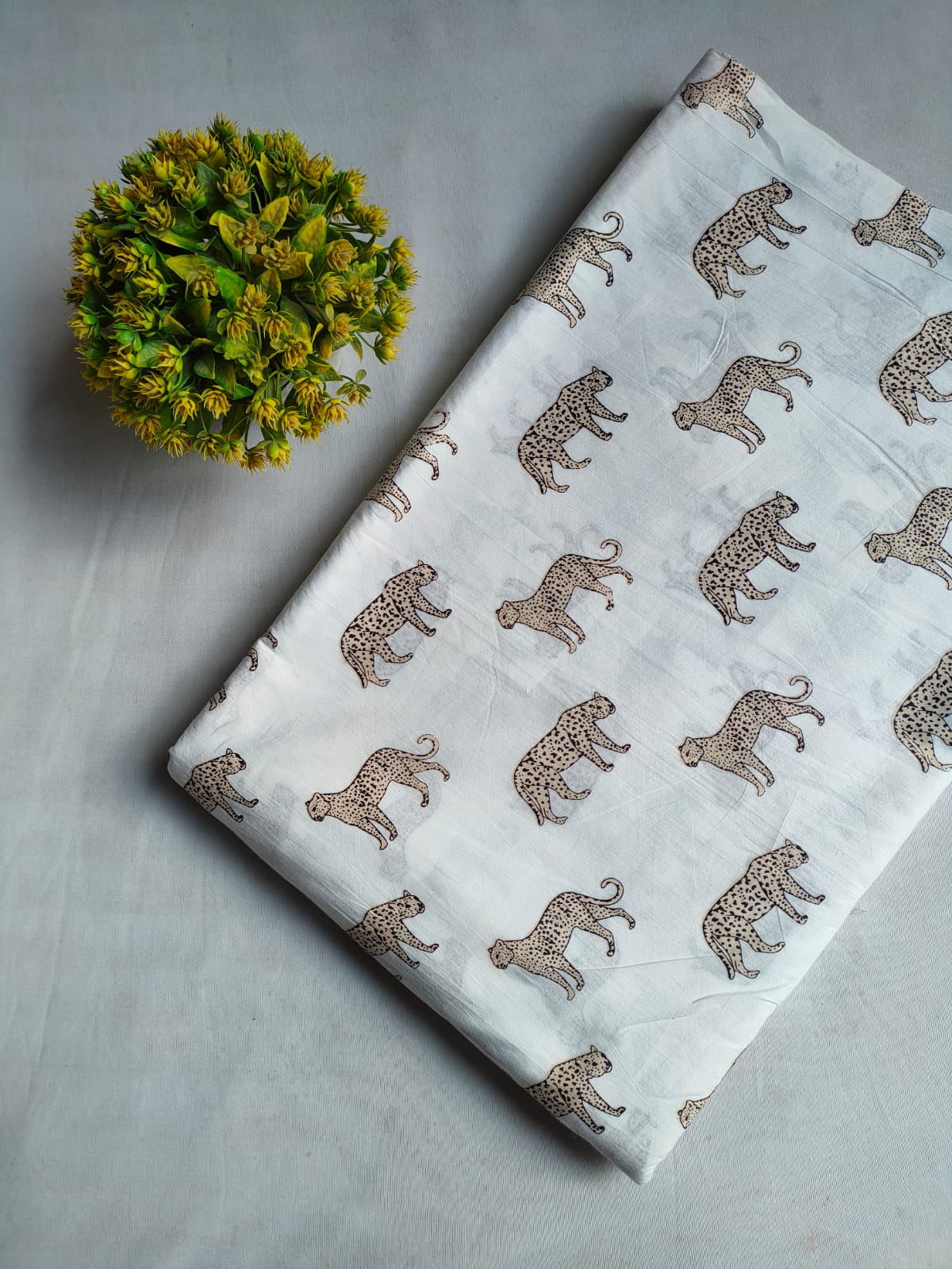White Animal Print Screen Print Pure Cotton Fabric From Tulsi Prints