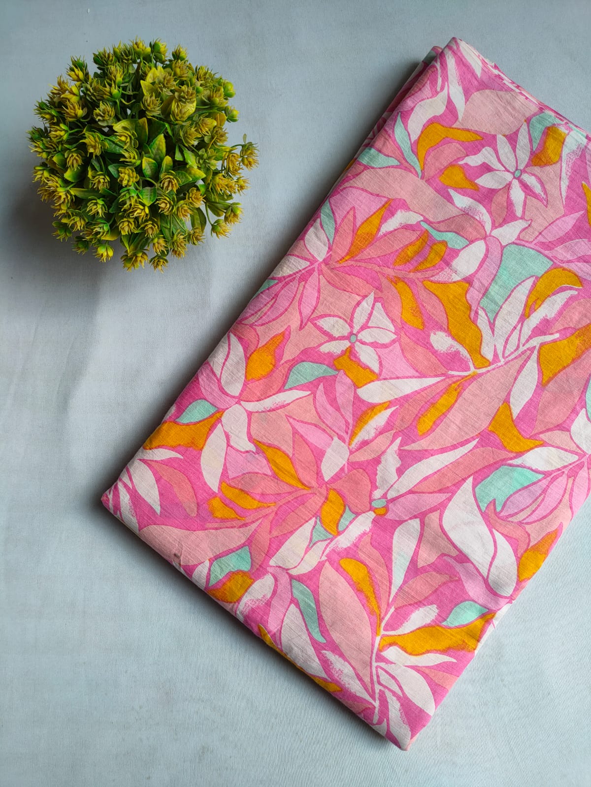 Pink Floral Screen Print Pure Cotton Fabric From Tulsi Prints