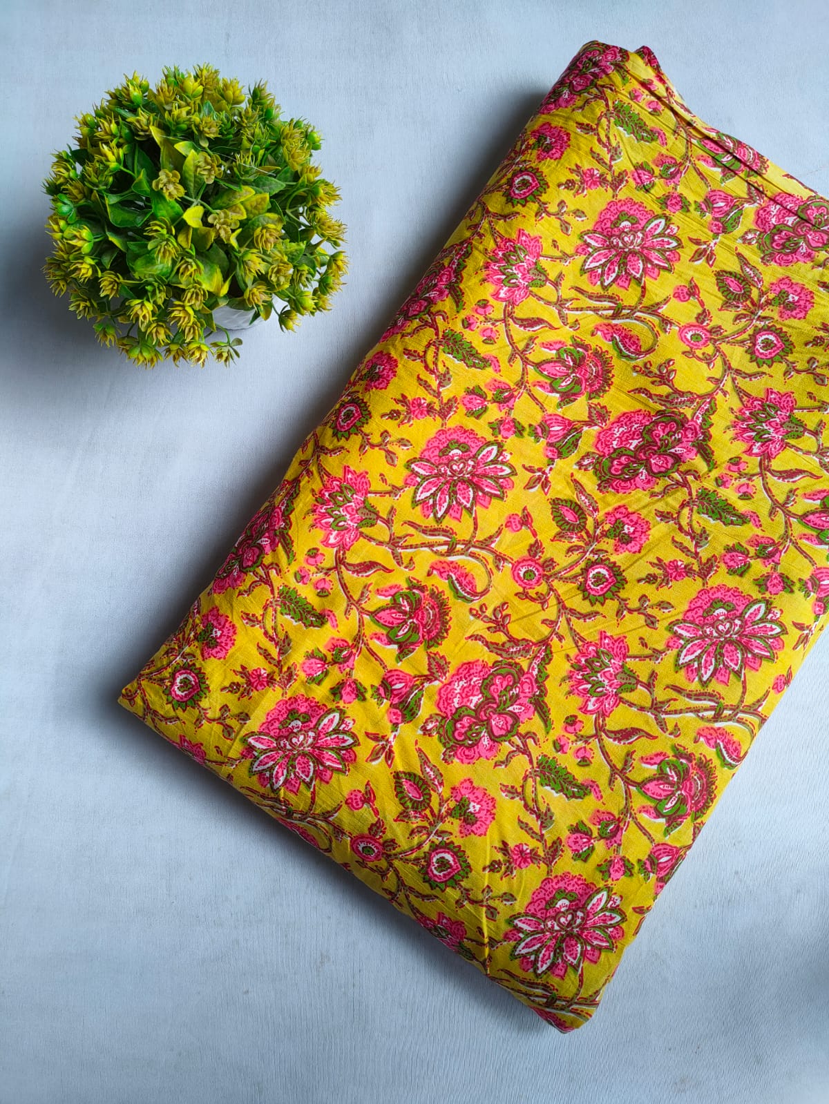 Yellow Floral Screen Print Pure Cotton Fabric From Tulsi Prints
