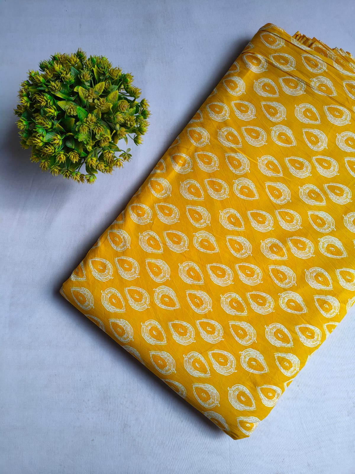 Yellow Mango Motif Screen Print Pure Cotton Fabric From Tulsi Prints