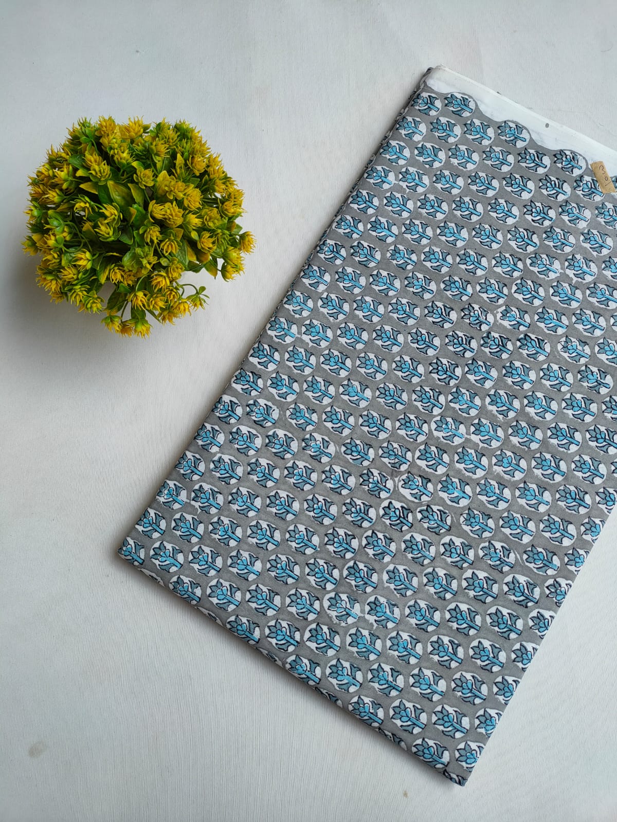 Grey Blue Floral Vine Sanganeri Hand Block Print Pure Cotton Fabric From Tulsi Prints