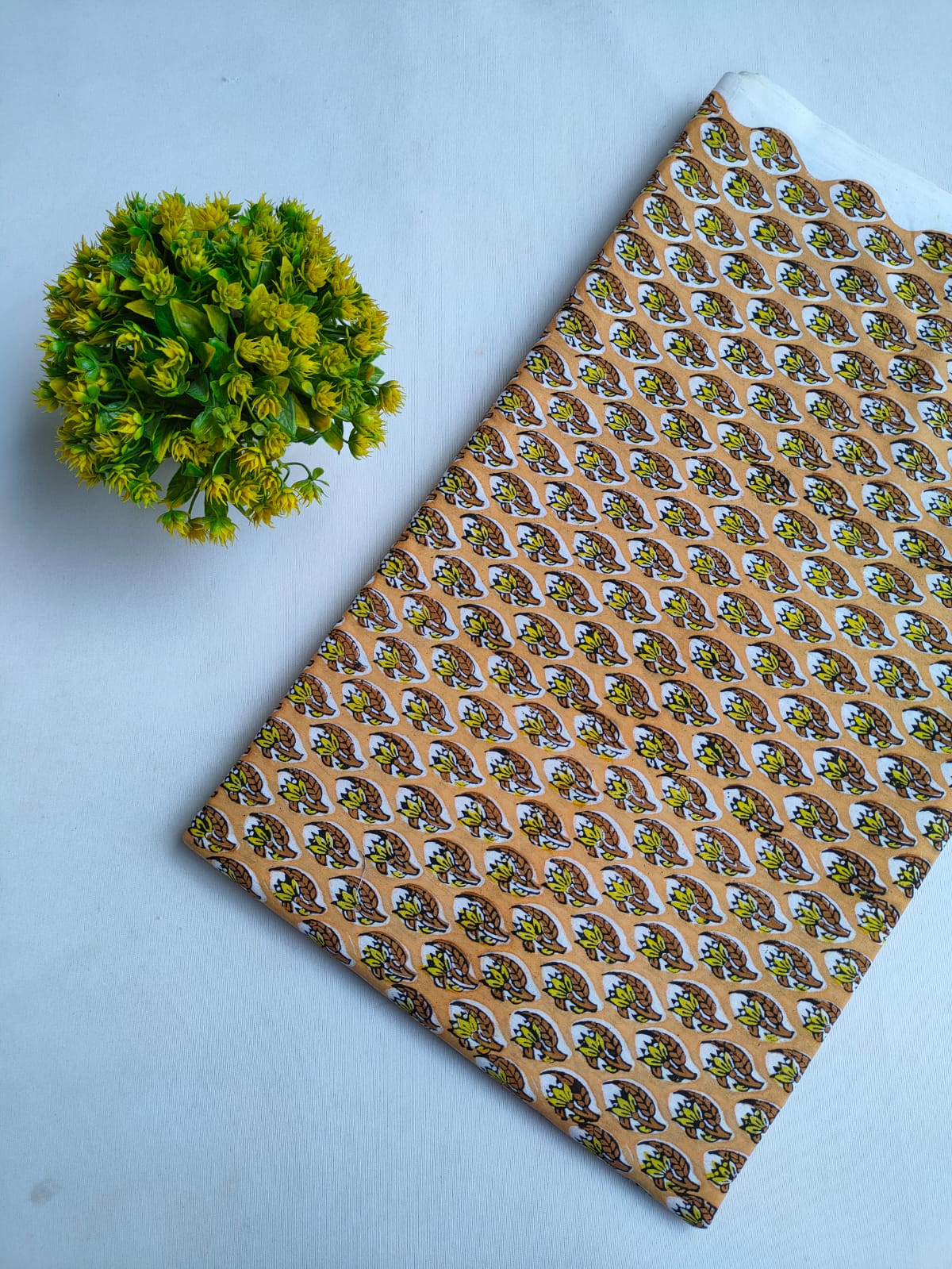 Mustard Yellow Small Buti Sanganeri Print Pure Cotton Fabric From Tulsi Prints