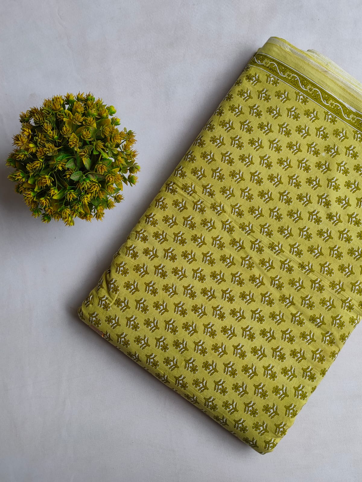 Lime Green Small Buti Screen Print Pure Cotton Fabric From Tulsi Prints