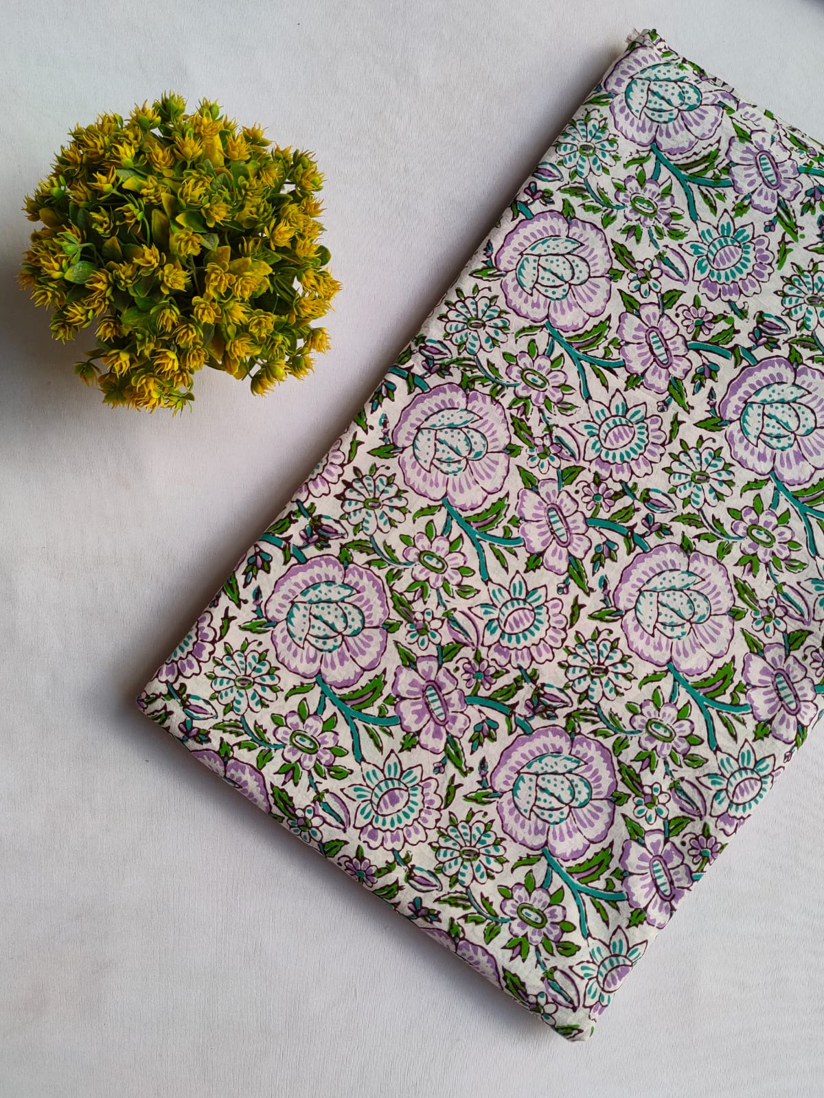 White Floral Sanganeri Hand Block Print Cotton Fabric From Tulsi Prints
