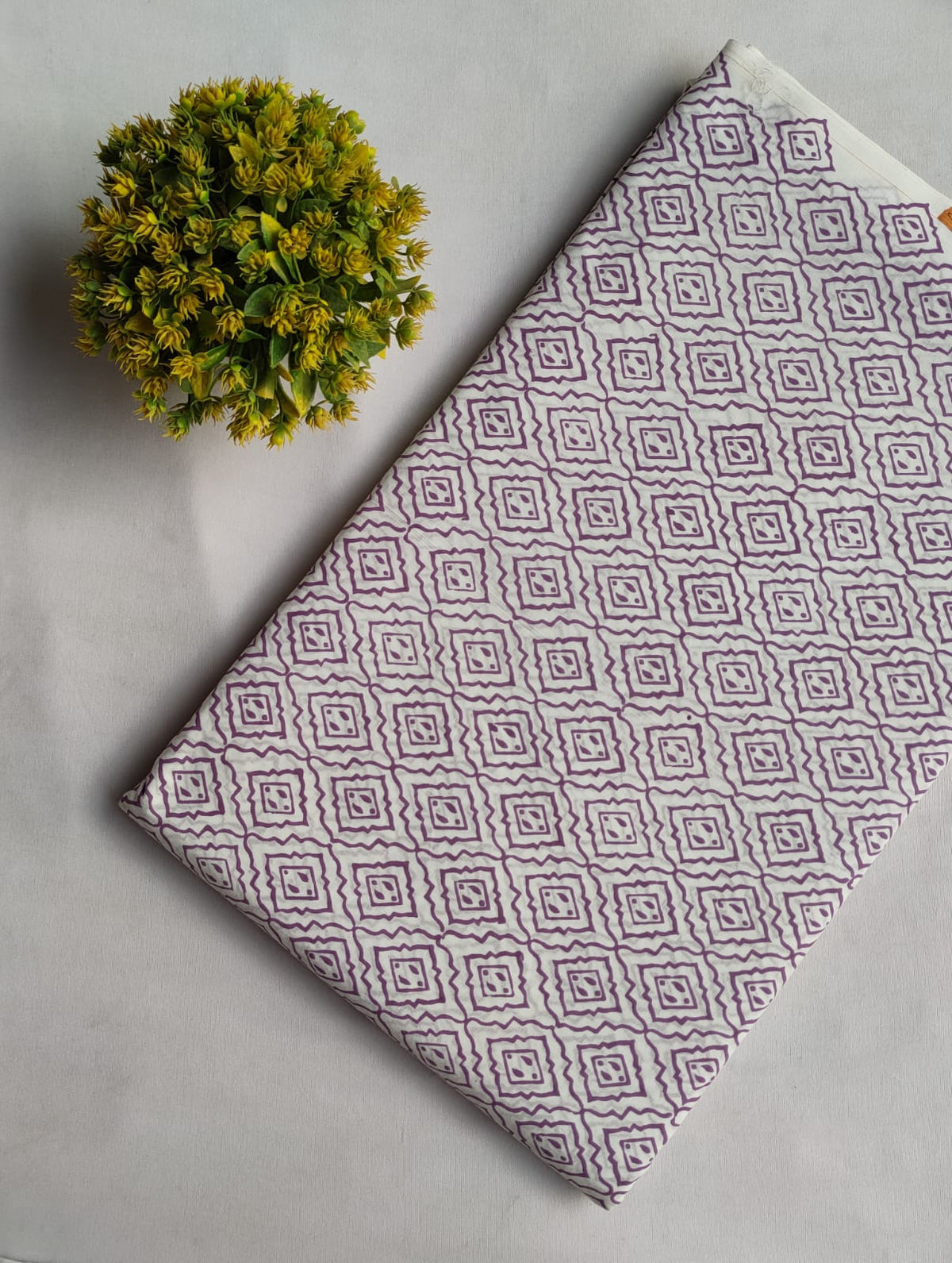 White Geometric Sanganeri Block Print Pure Cotton Fabric From Tulsi Prints