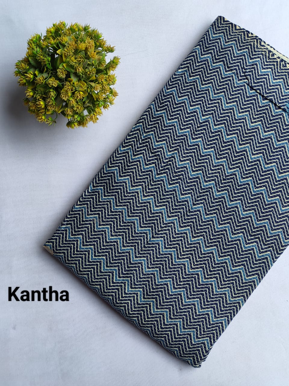 Navy Blue Zigzag Screen Print Pure Cotton Fabric From Tulsi Prints
