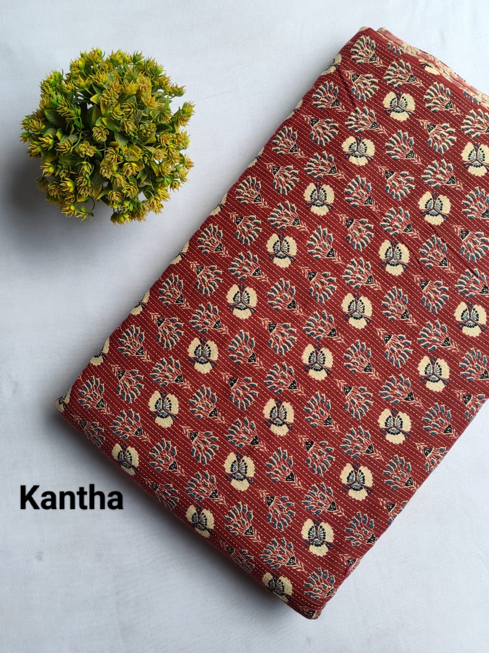 Rust Orange Floral Boota Screen Print Pure Cotton Fabric From Tulsi Prints
