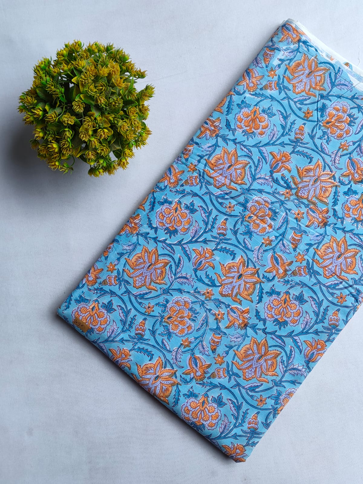 Blue Floral Sanganeri Hand Block Print Cotton Fabric From Tulsi Prints