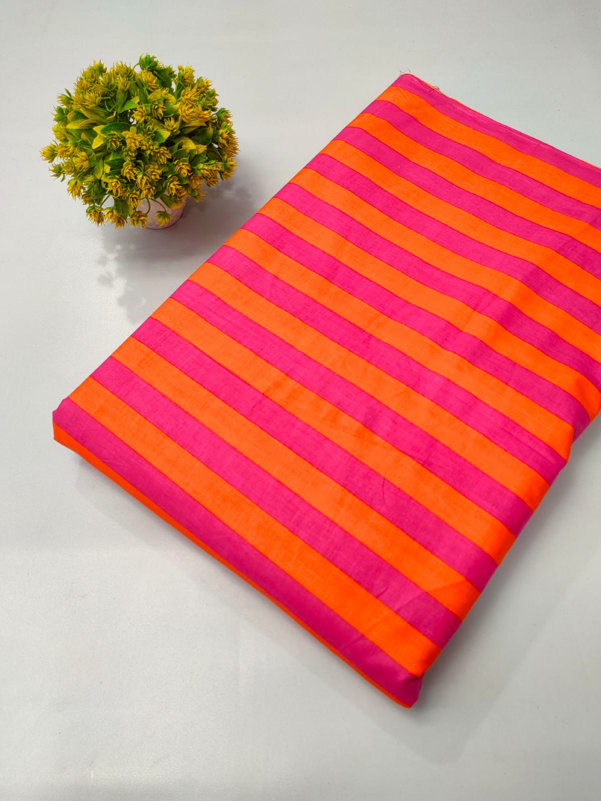 Bright Pink and Orange Striped Screen Print Pure Cotton Fabric From Tulsi Prints