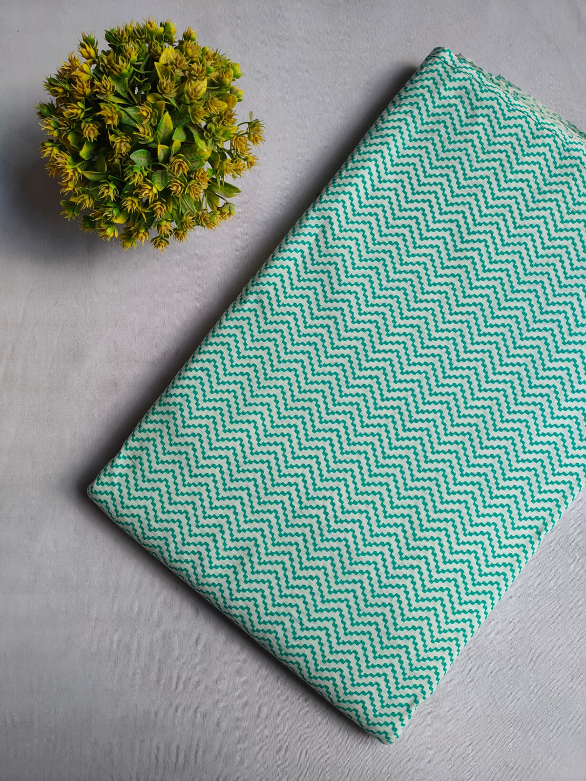 Teal Chevron Screen Print Pure Cotton Fabric From Tulsi Prints