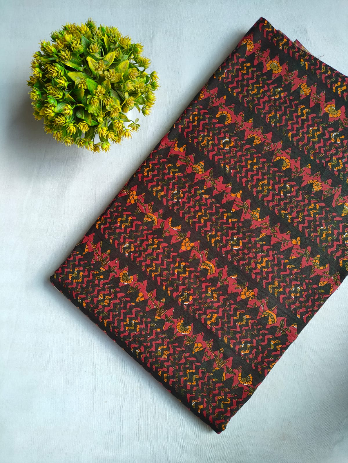 Maroon and Black Zigzag Floral Screen Print Pure Cotton Fabric From Tulsi Prints