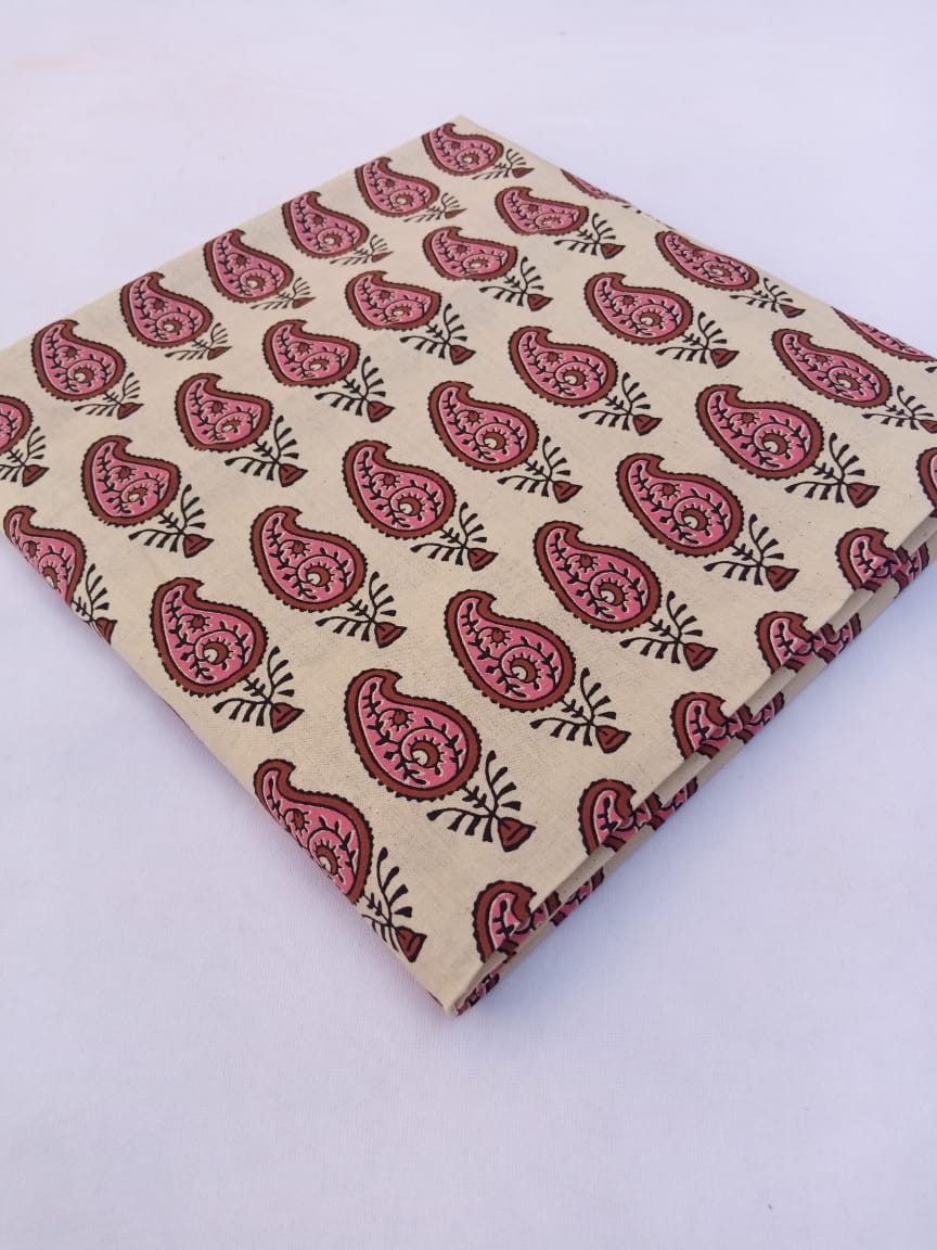 Beige Paisley Sanganeri Print Pure Cotton Fabric From Tulsi Prints