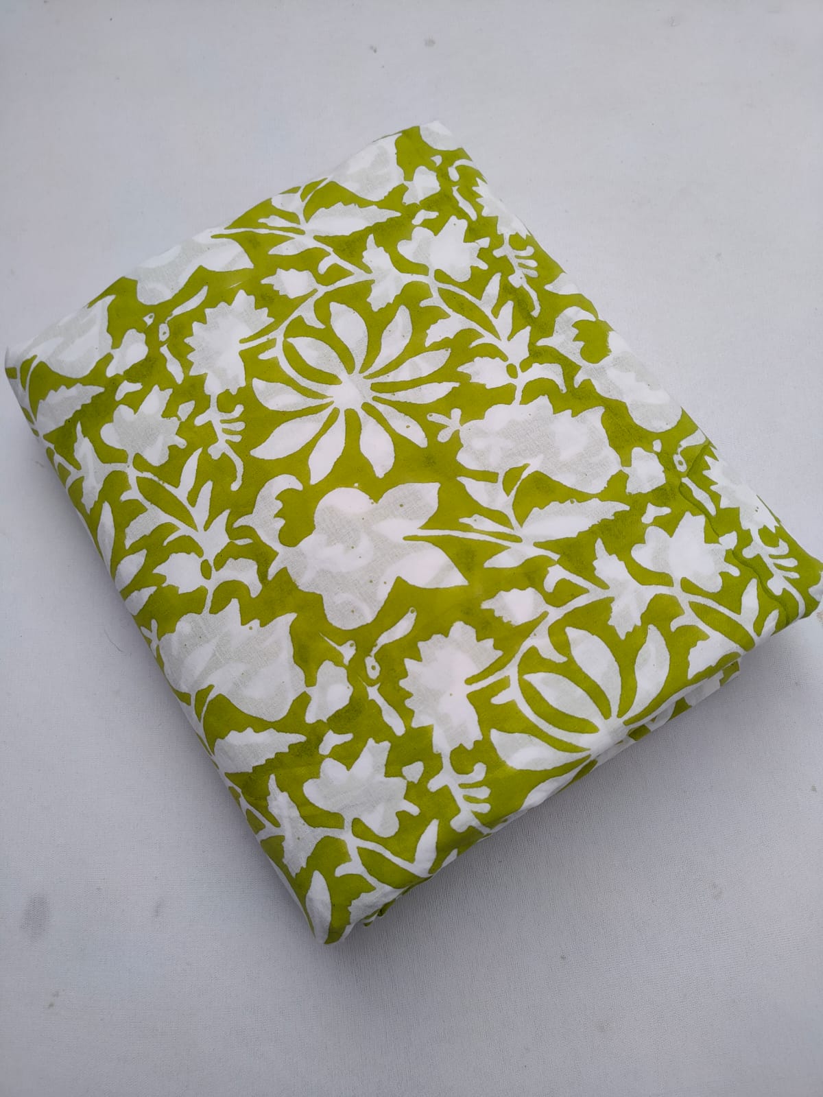 Lime Green Floral Vine Sanganeri Hand Block Print Pure Cotton Fabric From Tulsi Prints