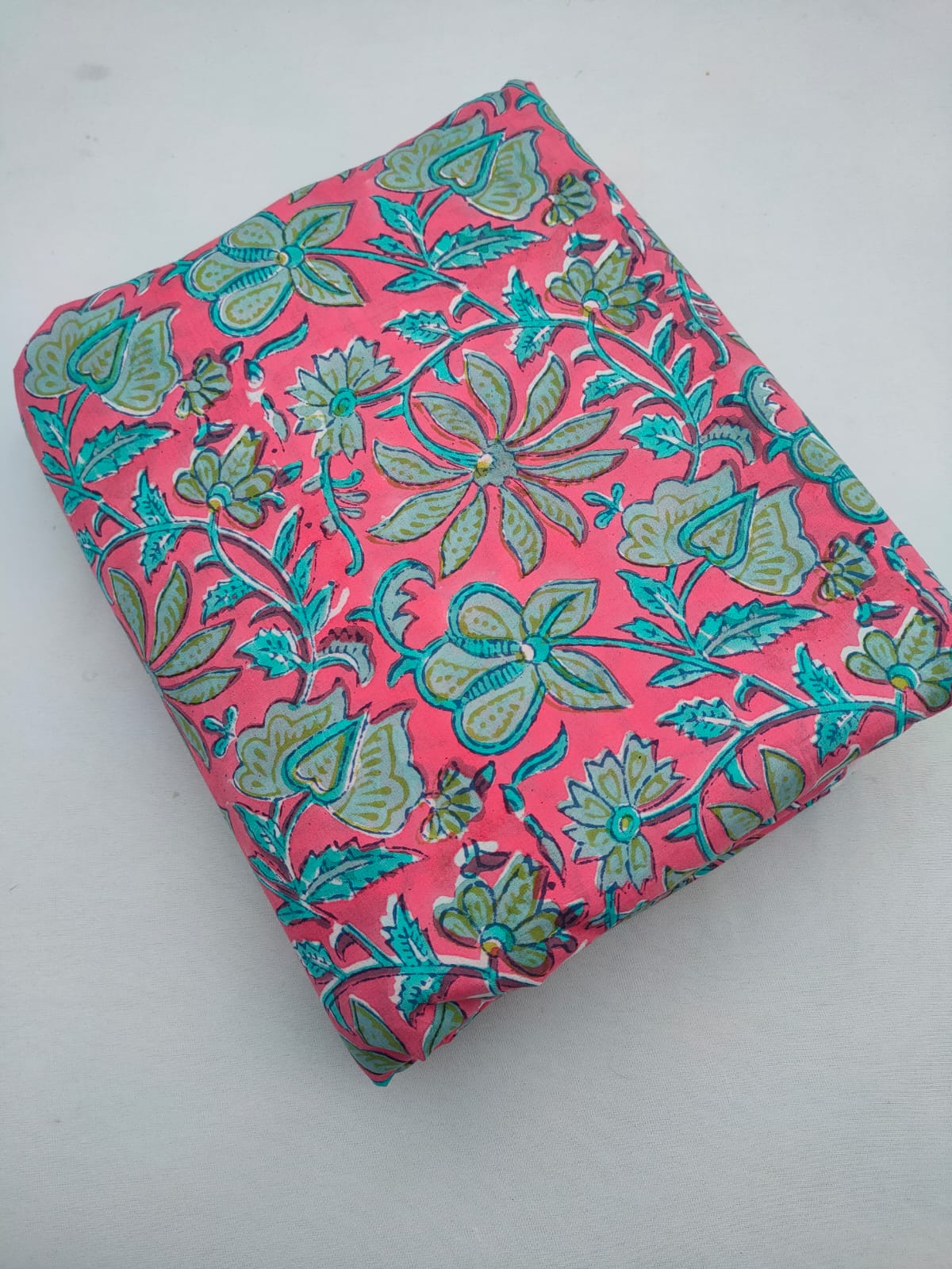 Pink Floral Vine Sanganeri Hand Block Print Pure Cotton Fabric From Tulsi Prints