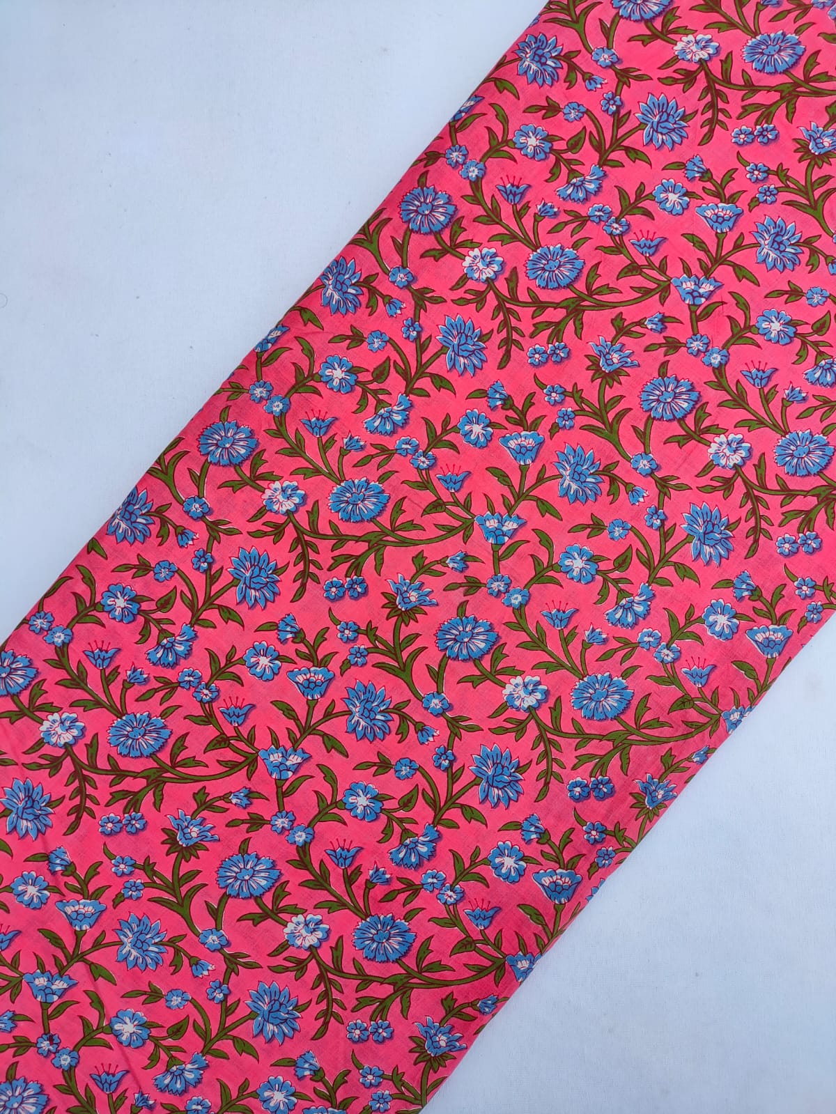 Pink Floral Screen Print Pure Cotton Fabric From Tulsi Prints