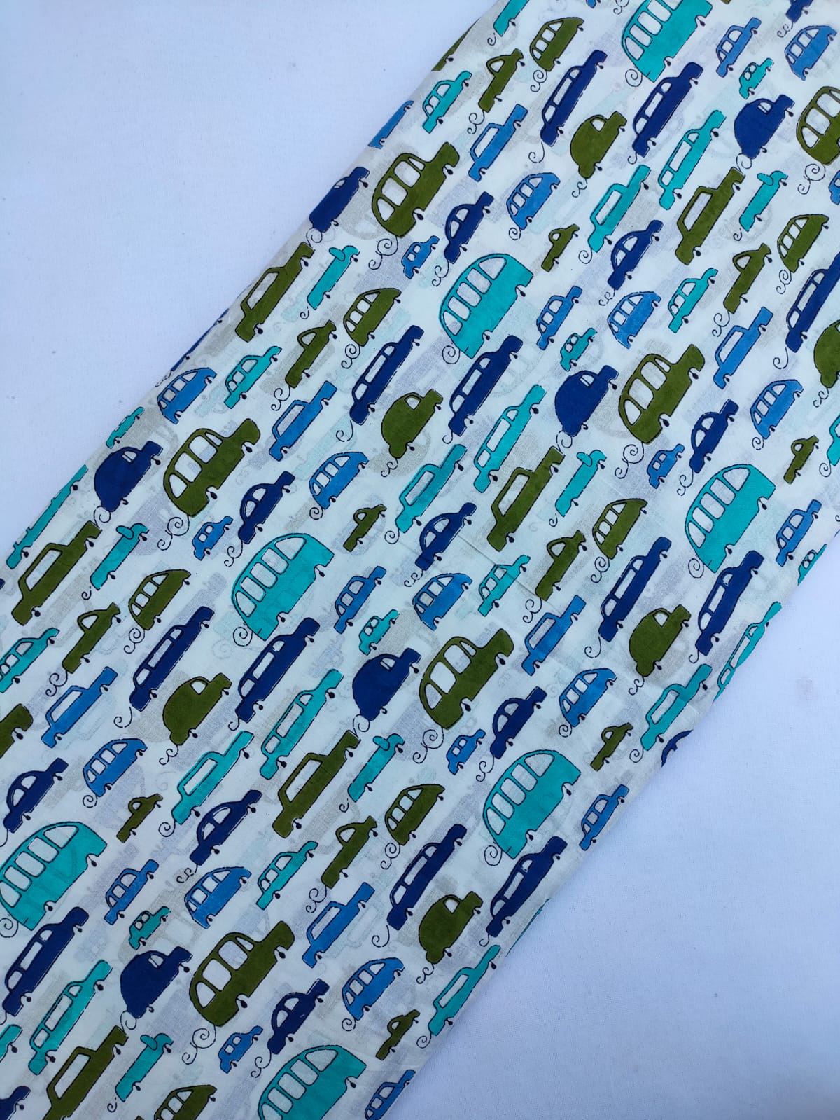 Blue Green Car Print Screen Print Pure Cotton Fabric From Tulsi Prints
