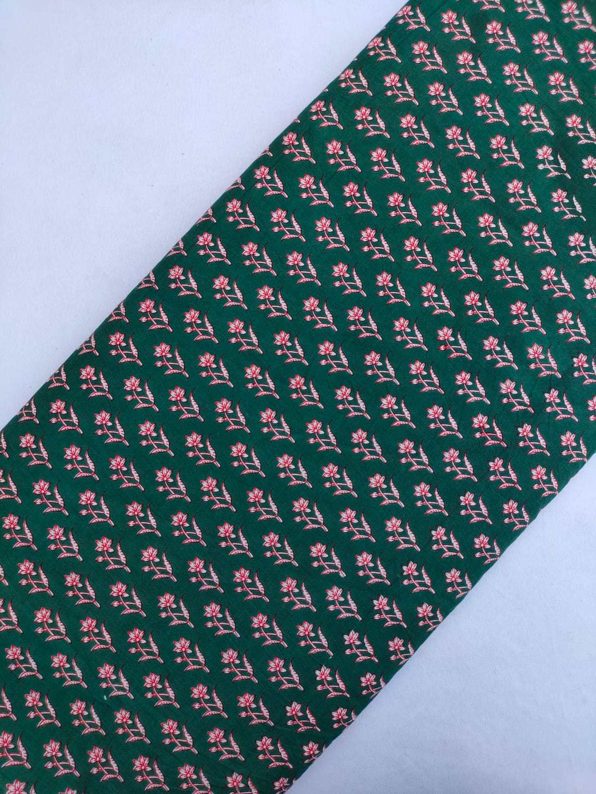 Green Floral Screen Print Pure Cotton Fabric From Tulsi Prints
