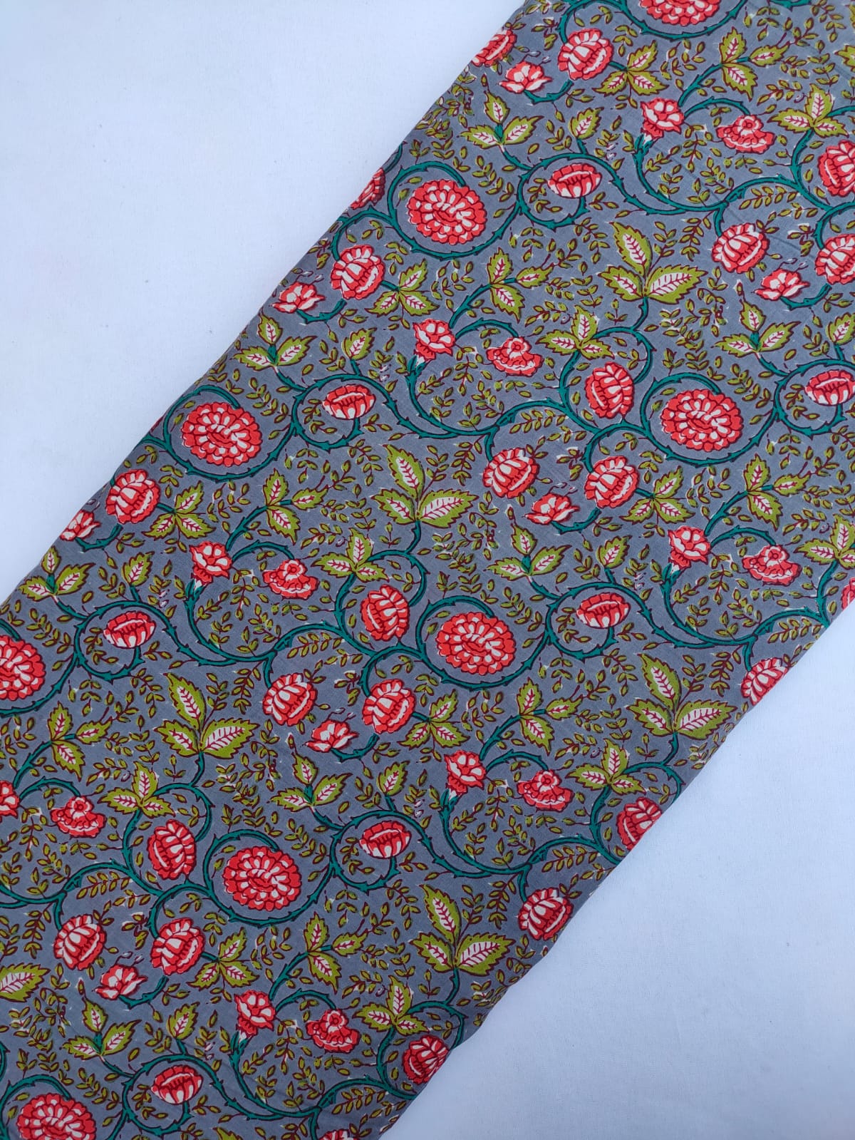 Gray Floral Screen Print Pure Cotton Fabric From Tulsi Prints