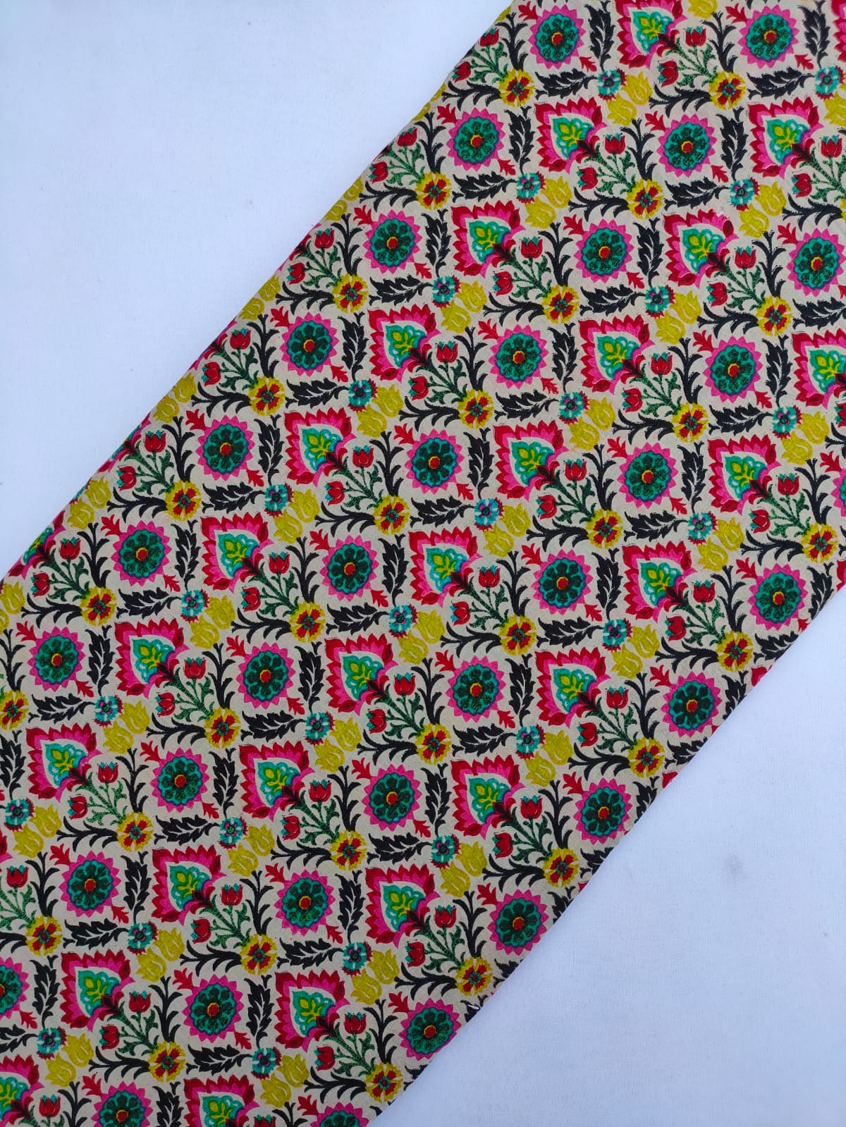Beige Floral Screen Print Pure Cotton Fabric From Tulsi Prints