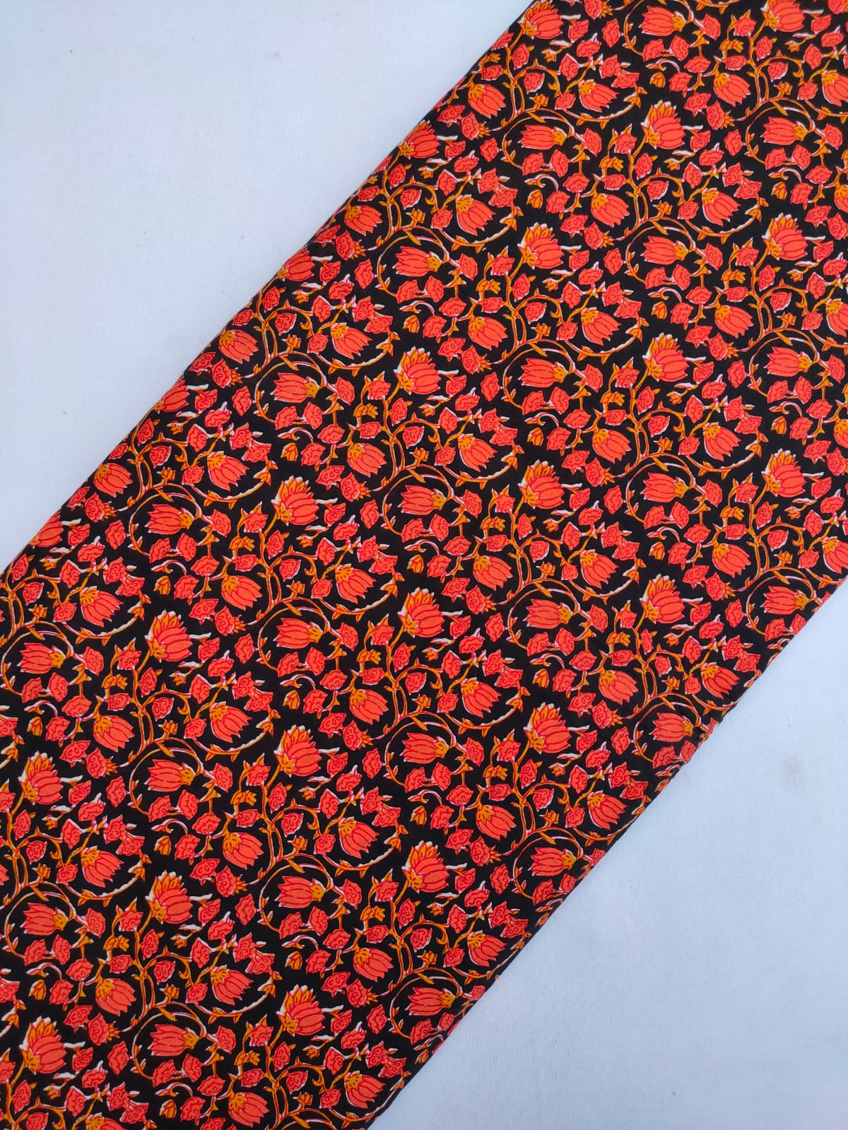 Black Floral Screen Print Pure Cotton Fabric From Tulsi Prints