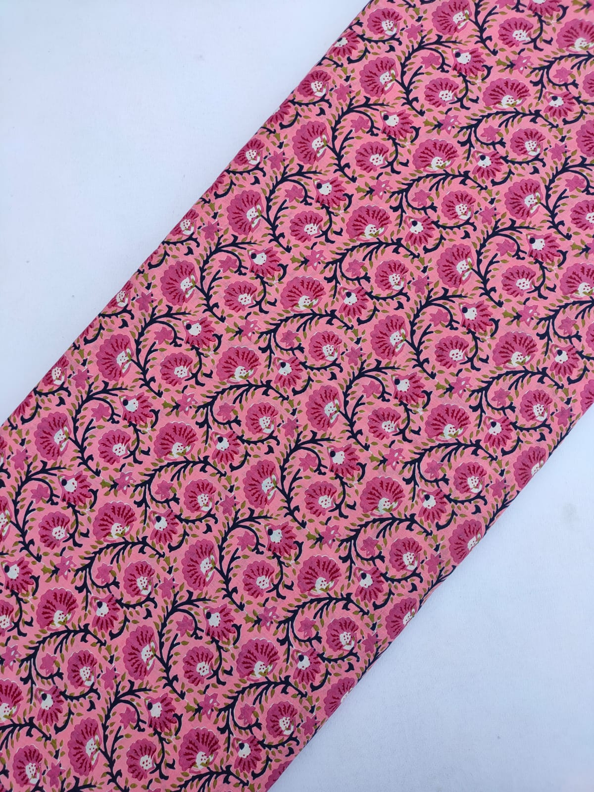 Pink Floral Screen Print Pure Cotton Fabric From Tulsi Prints