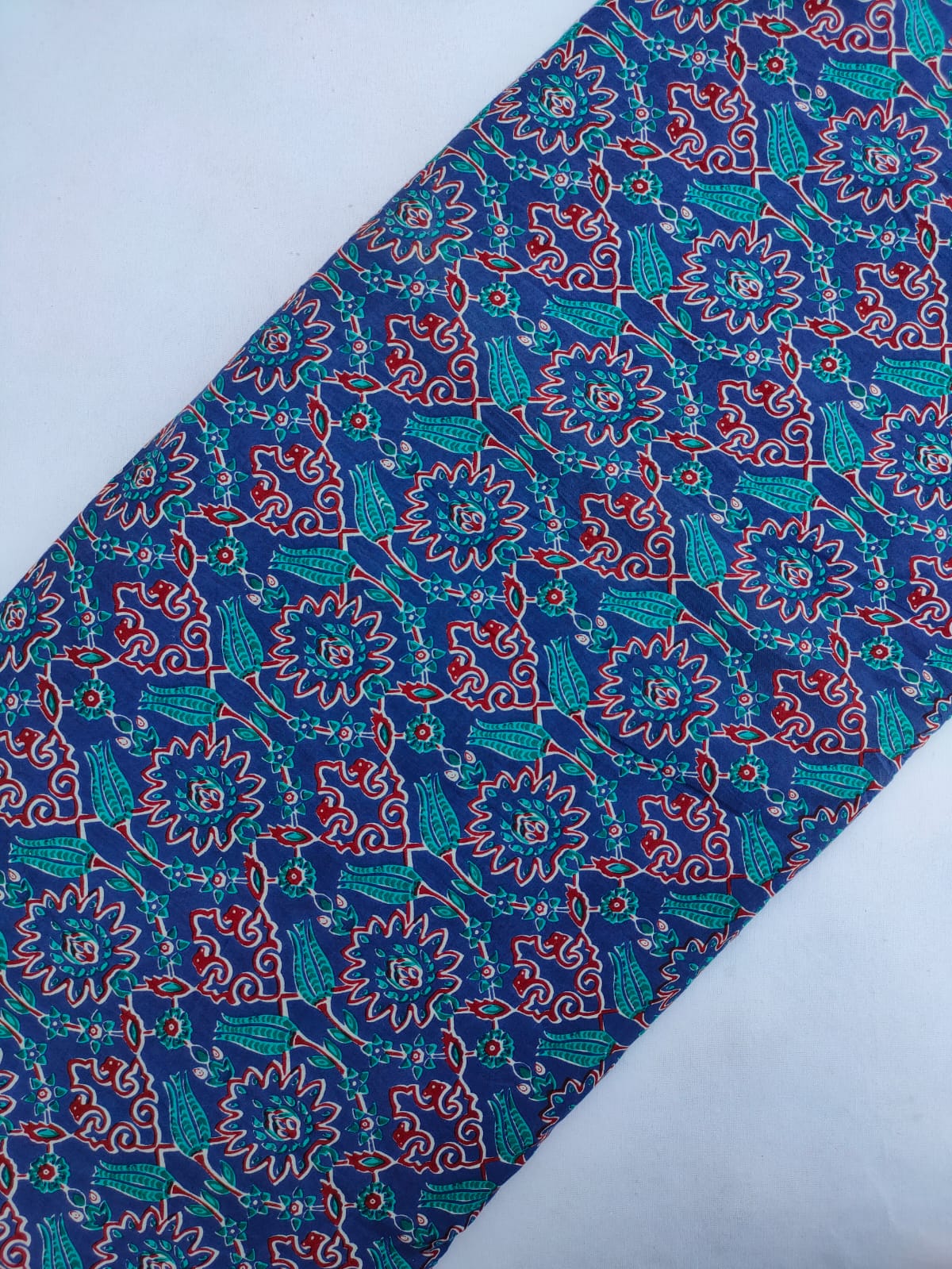 Navy Blue Floral Screen Print Pure Cotton Fabric From Tulsi Prints