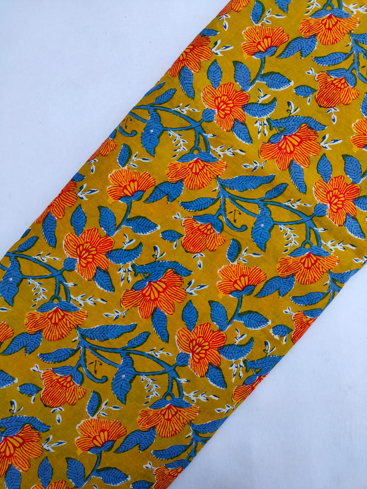 Yellow Floral Screen Print Pure Cotton Fabric From Tulsi Prints