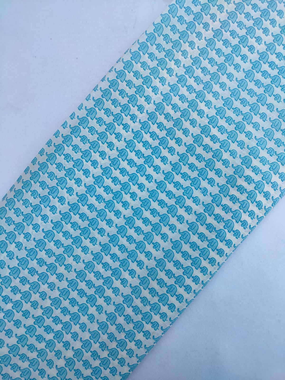 Light Blue Elephant Motif Screen Print Pure Cotton Fabric From Tulsi Prints