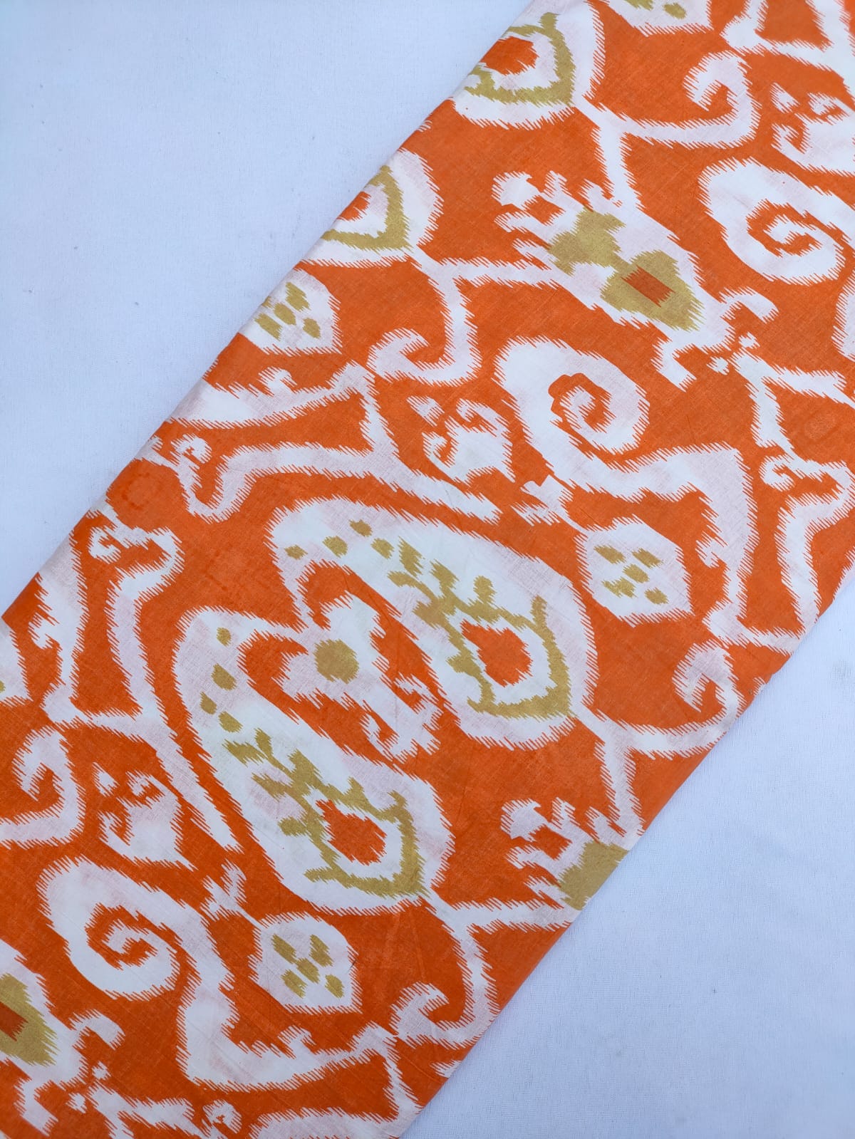 Orange Paisley Screen Print Pure Cotton Fabric From Tulsi Prints