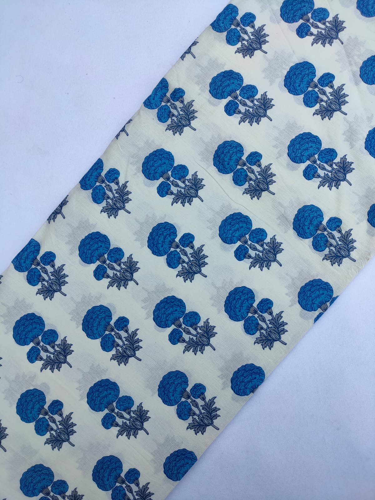 Blue Floral Screen Print Pure Cotton Fabric From Tulsi Prints