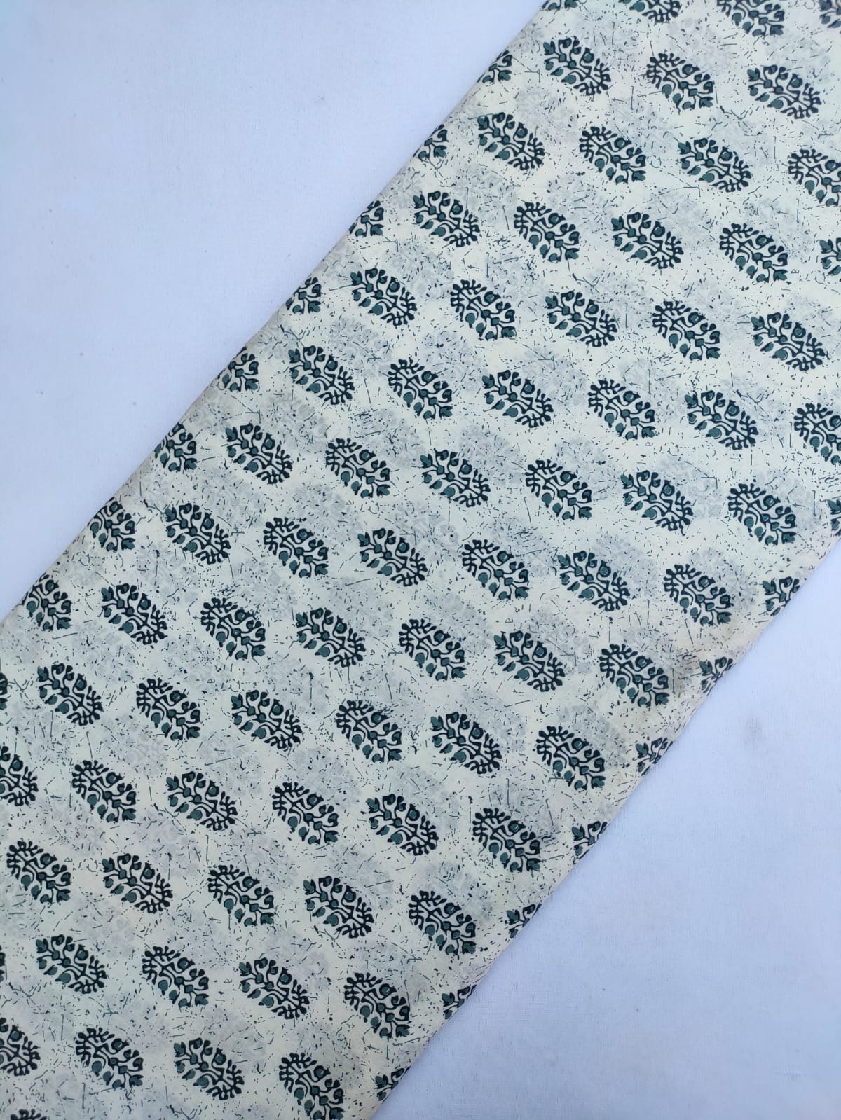 Cream Green Paisley Screen Print Pure Cotton Fabric From Tulsi Prints