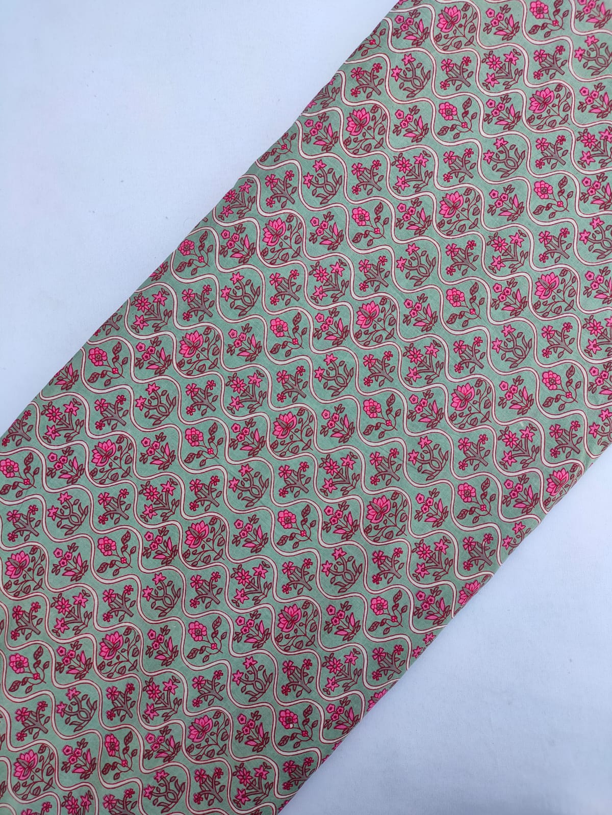Green Floral Screen Print Pure Cotton Fabric From Tulsi Prints