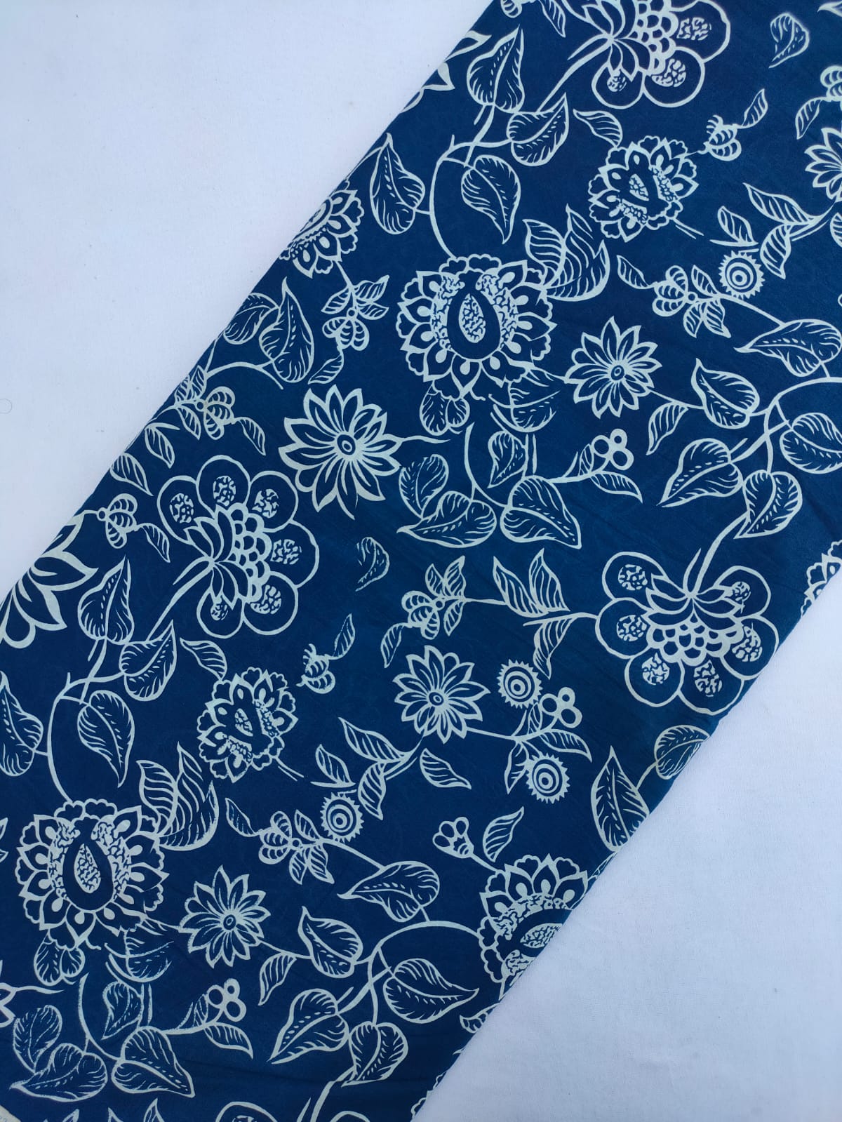 Navy Blue Floral Screen Print Pure Cotton Fabric From Tulsi Prints