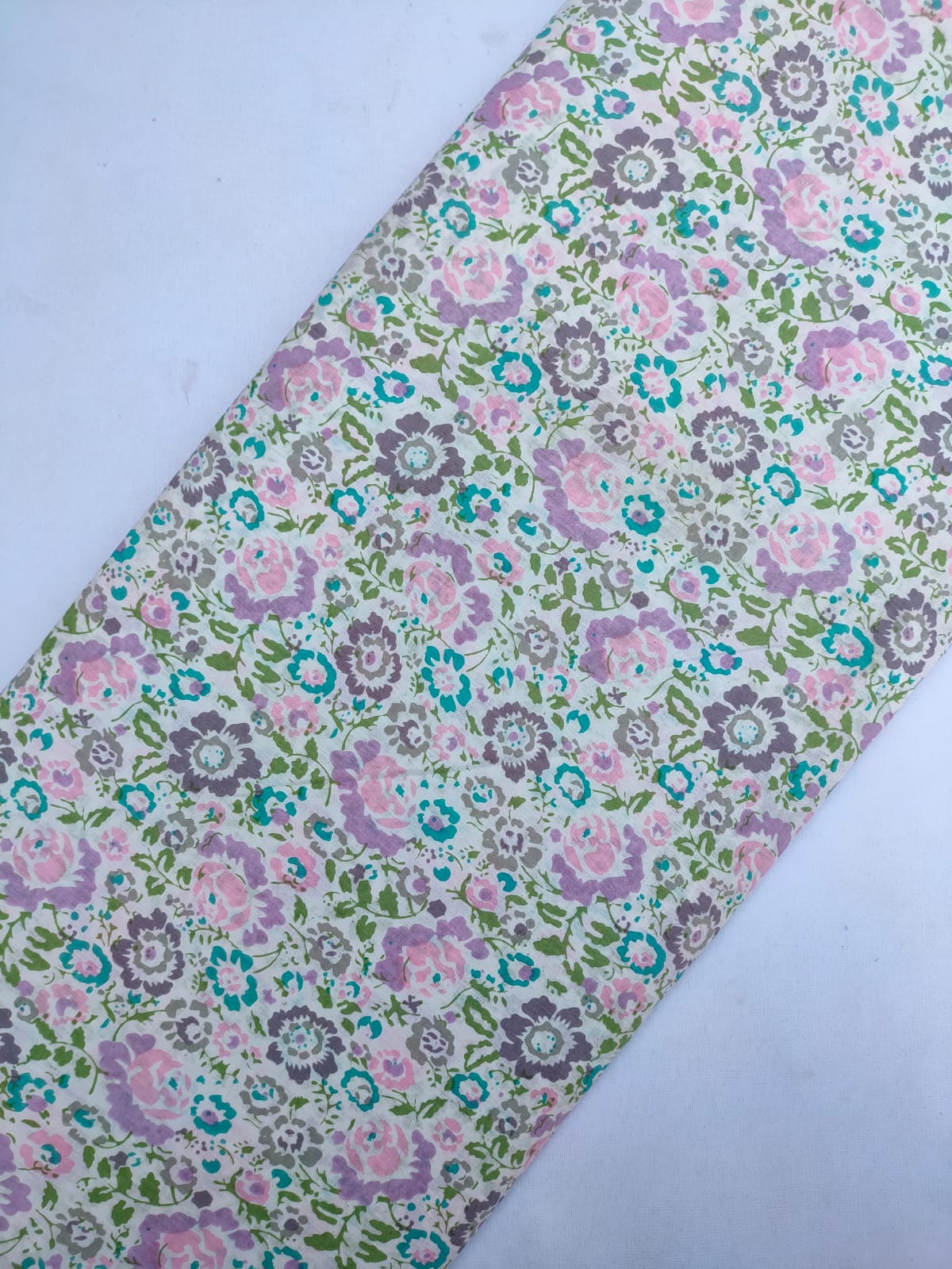Pink and Green Floral Screen Print Pure Cotton Fabric From Tulsi Prints