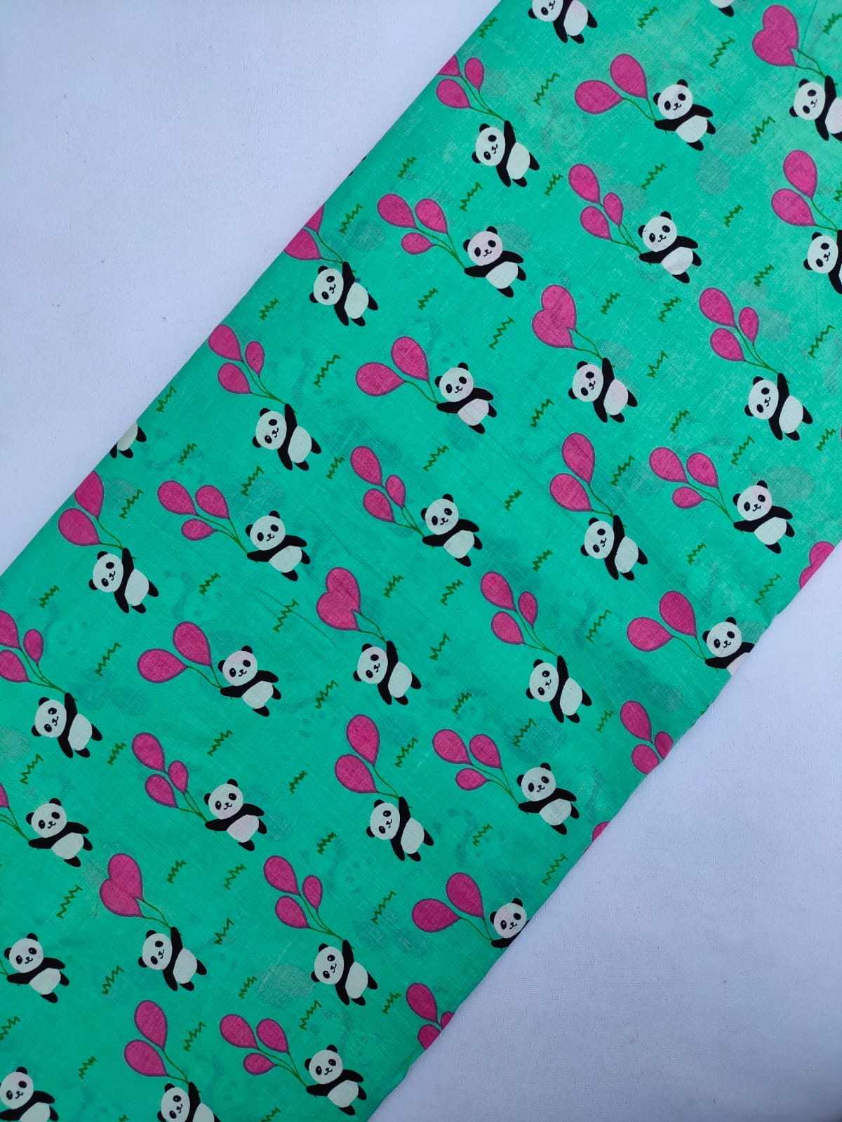 Turquoise Panda Balloon Screen Print Pure Cotton Fabric From Tulsi Prints