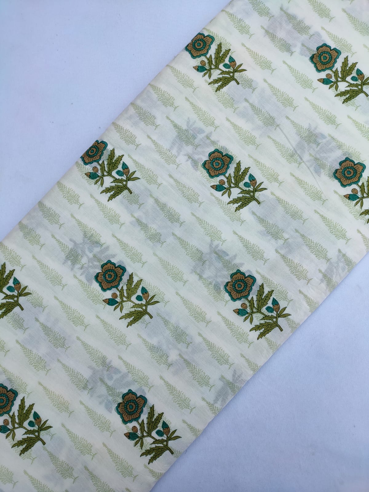 Cream Floral Screen Print Pure Cotton Fabric From Tulsi Prints