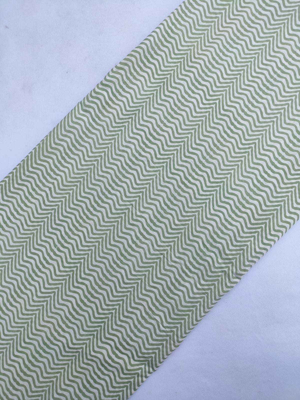 Green Wavy Stripe Screen Print Pure Cotton Fabric From Tulsi Prints