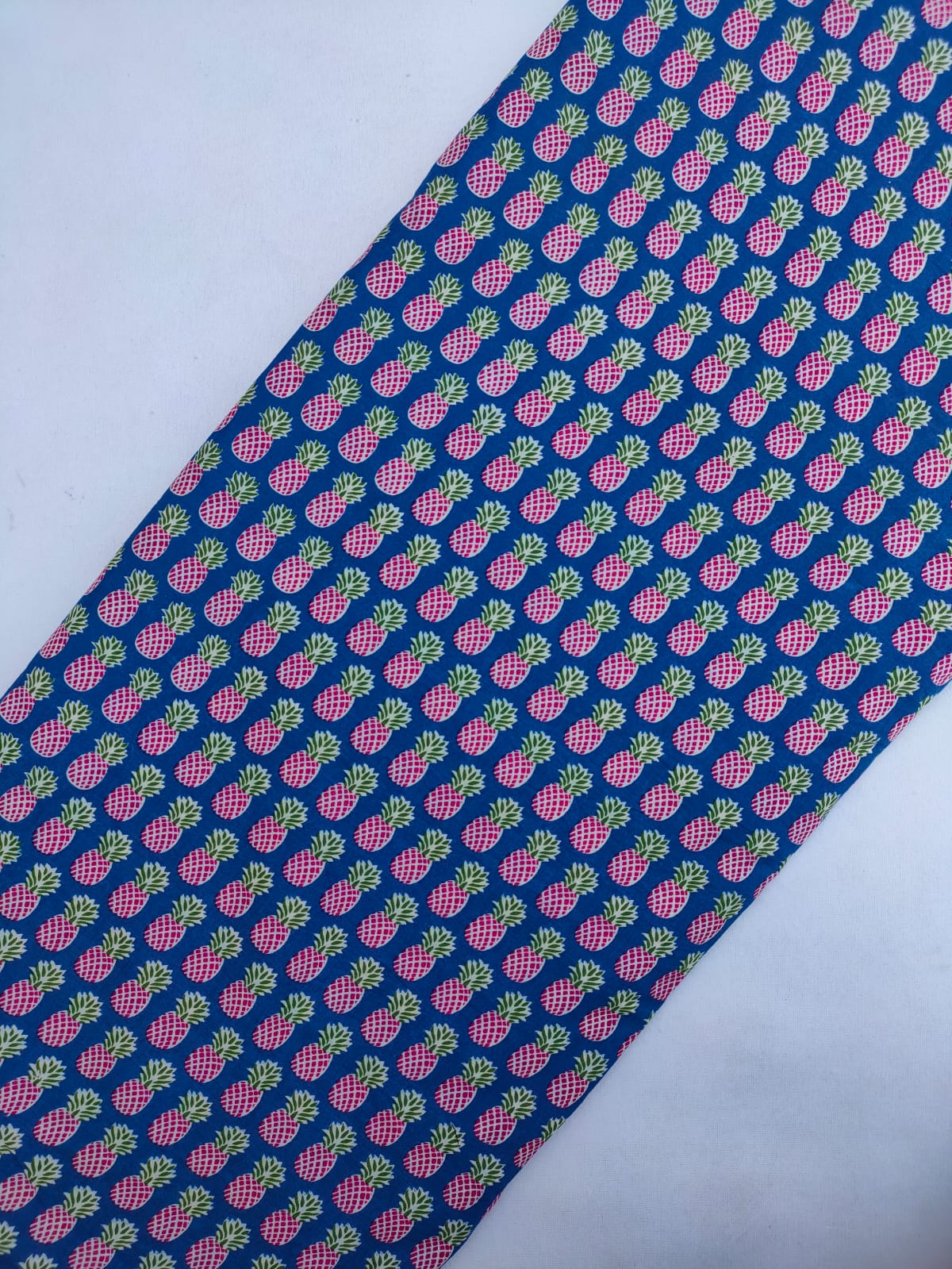 Navy Blue Pineapple Screen Print Pure Cotton Fabric From Tulsi Prints