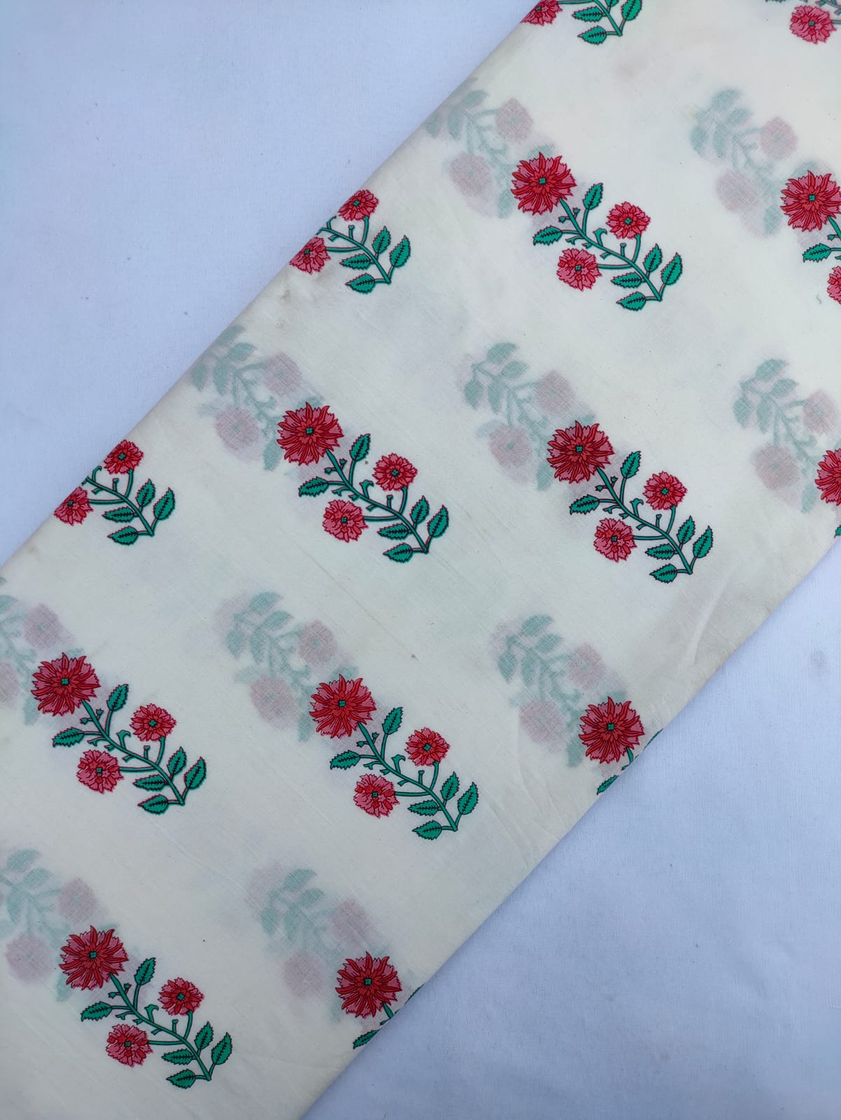 Cream Floral Screen Print Pure Cotton Fabric From Tulsi Prints
