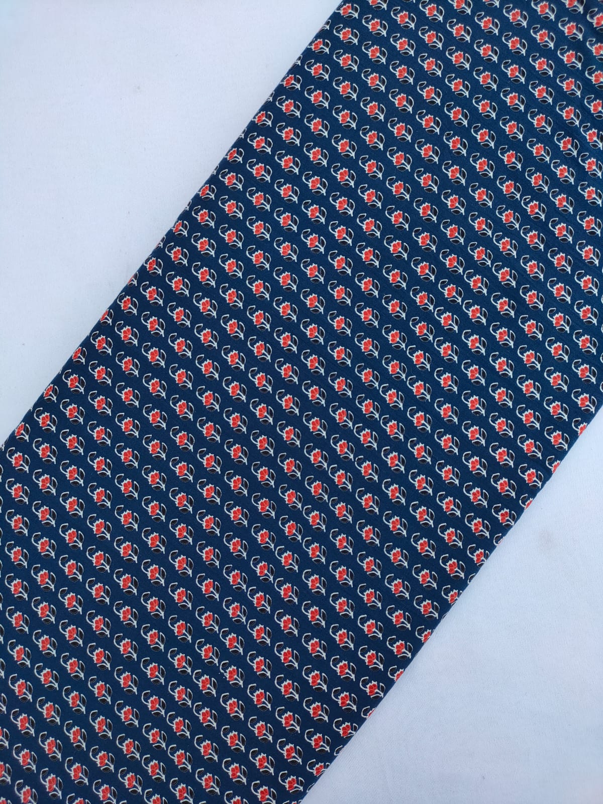 Navy Blue Floral Screen Print Pure Cotton Fabric From Tulsi Prints